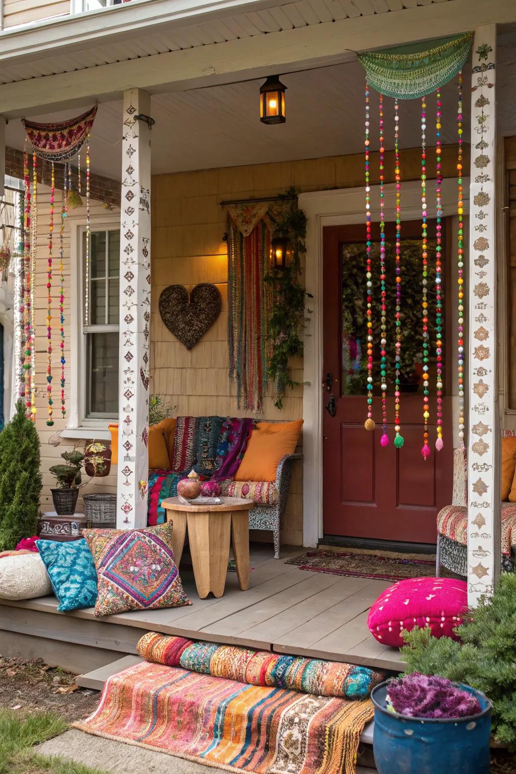 Beaded curtains bring a boho vibe.