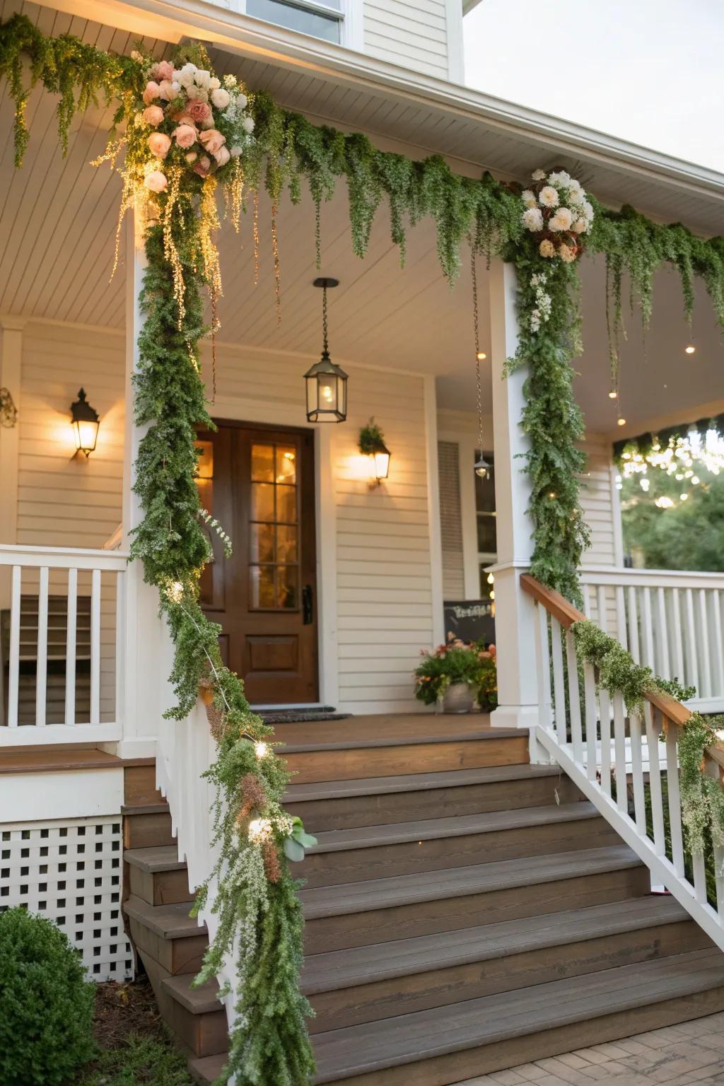 Natural garlands adding a touch of elegance to a fall porch.