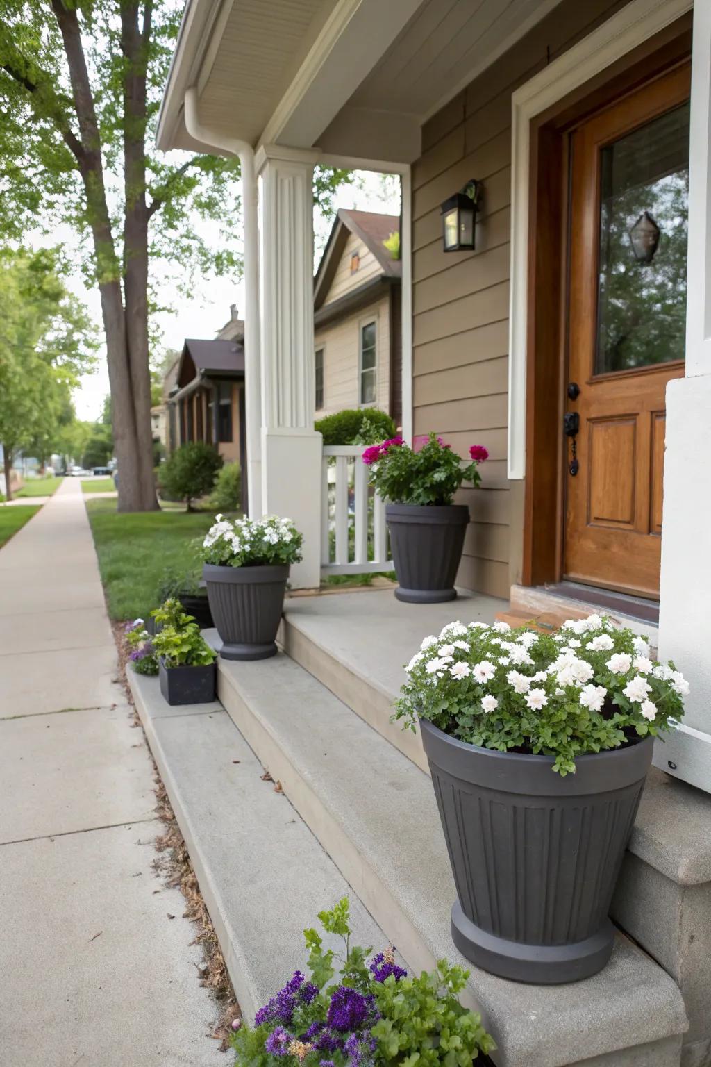 Monochrome planters offer a sophisticated and minimalist look.