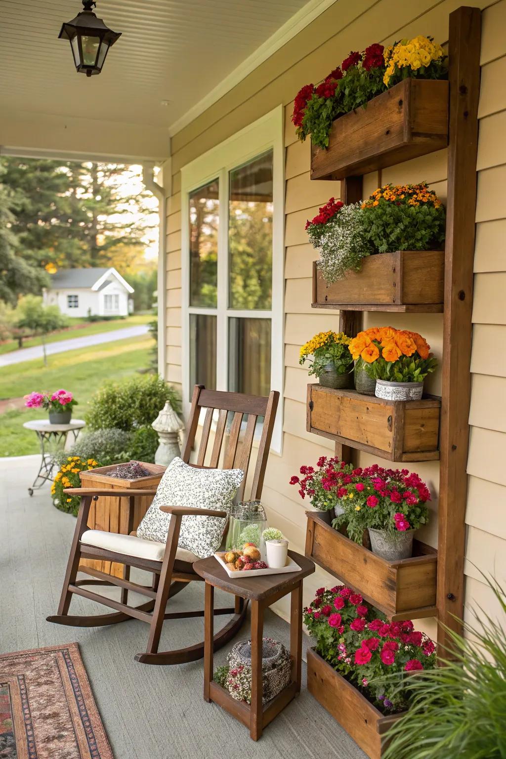 DIY wood accents bringing a personal touch to the porch.