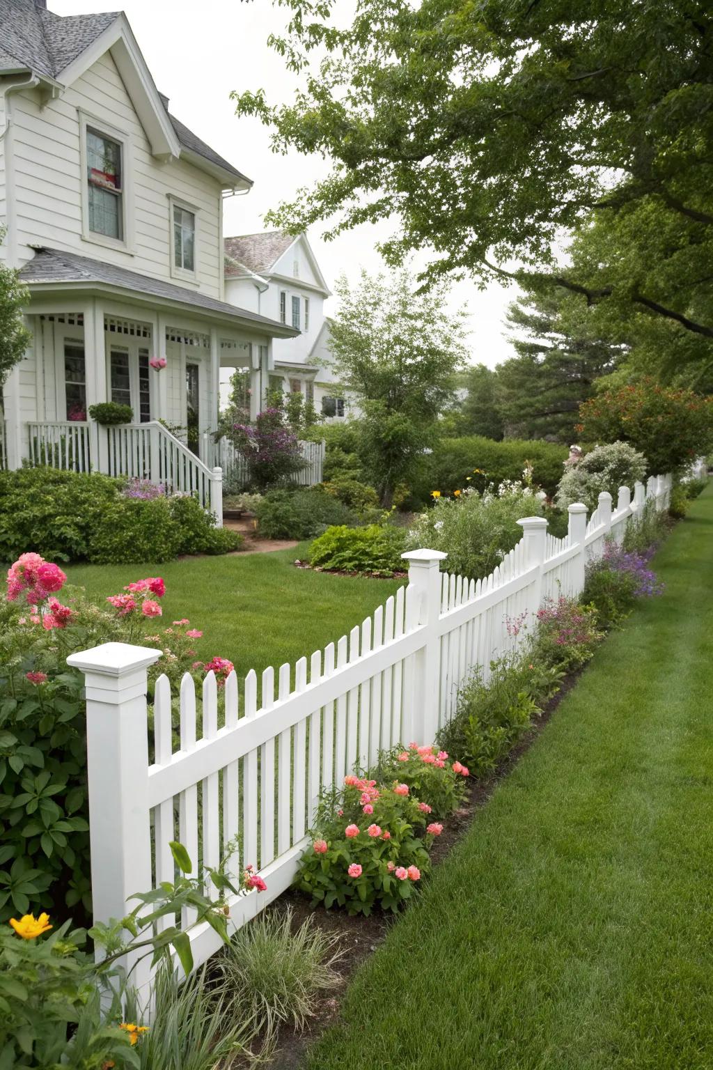 Picket fences provide a classic and inviting boundary.