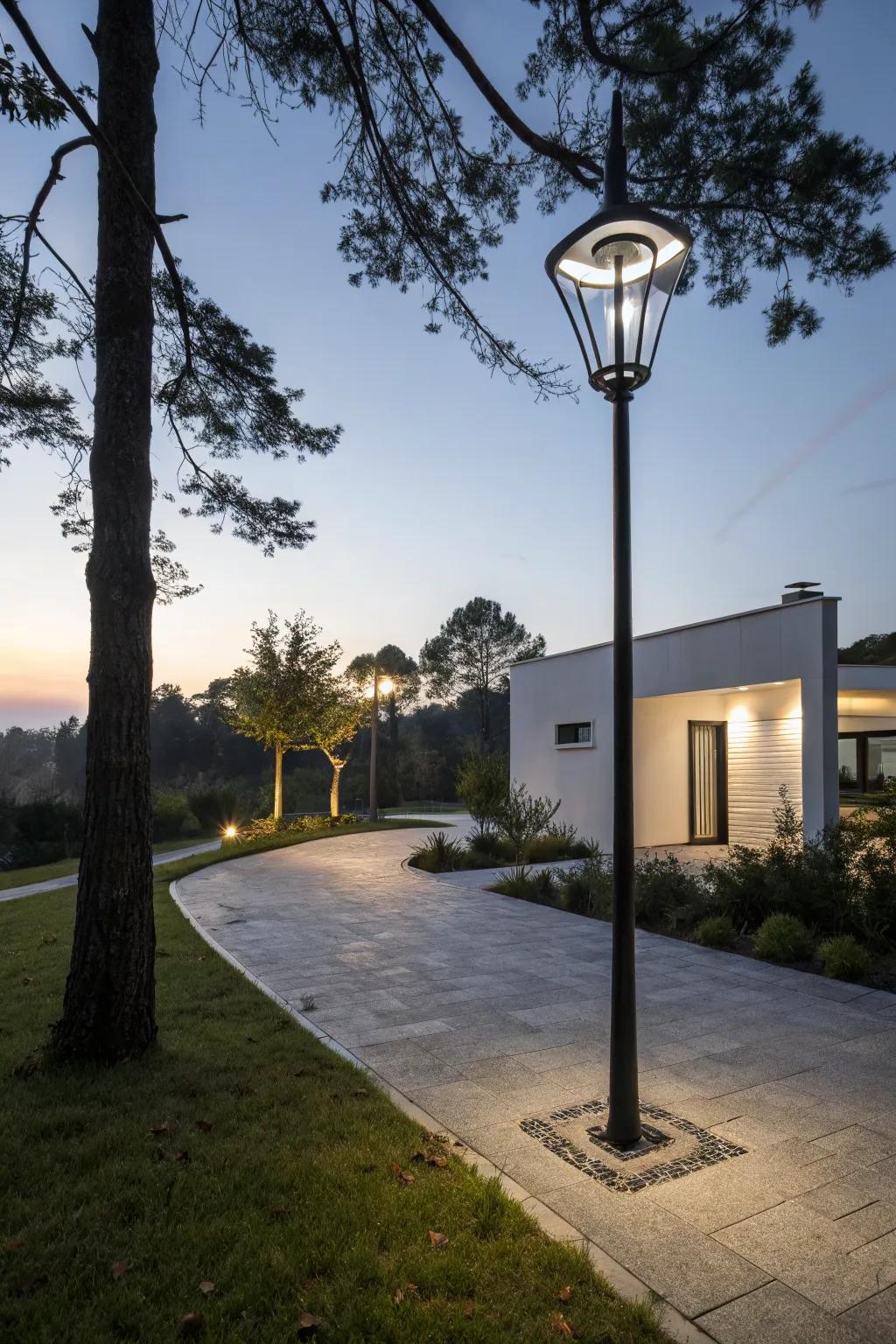 Floating light post offering an innovative and magical driveway lighting solution.