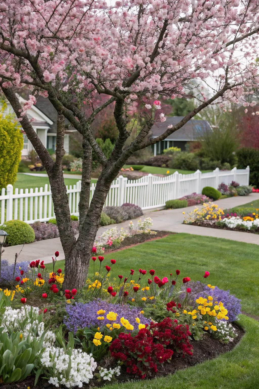 Plum trees offer vibrant spring blooms and delicious fruits.