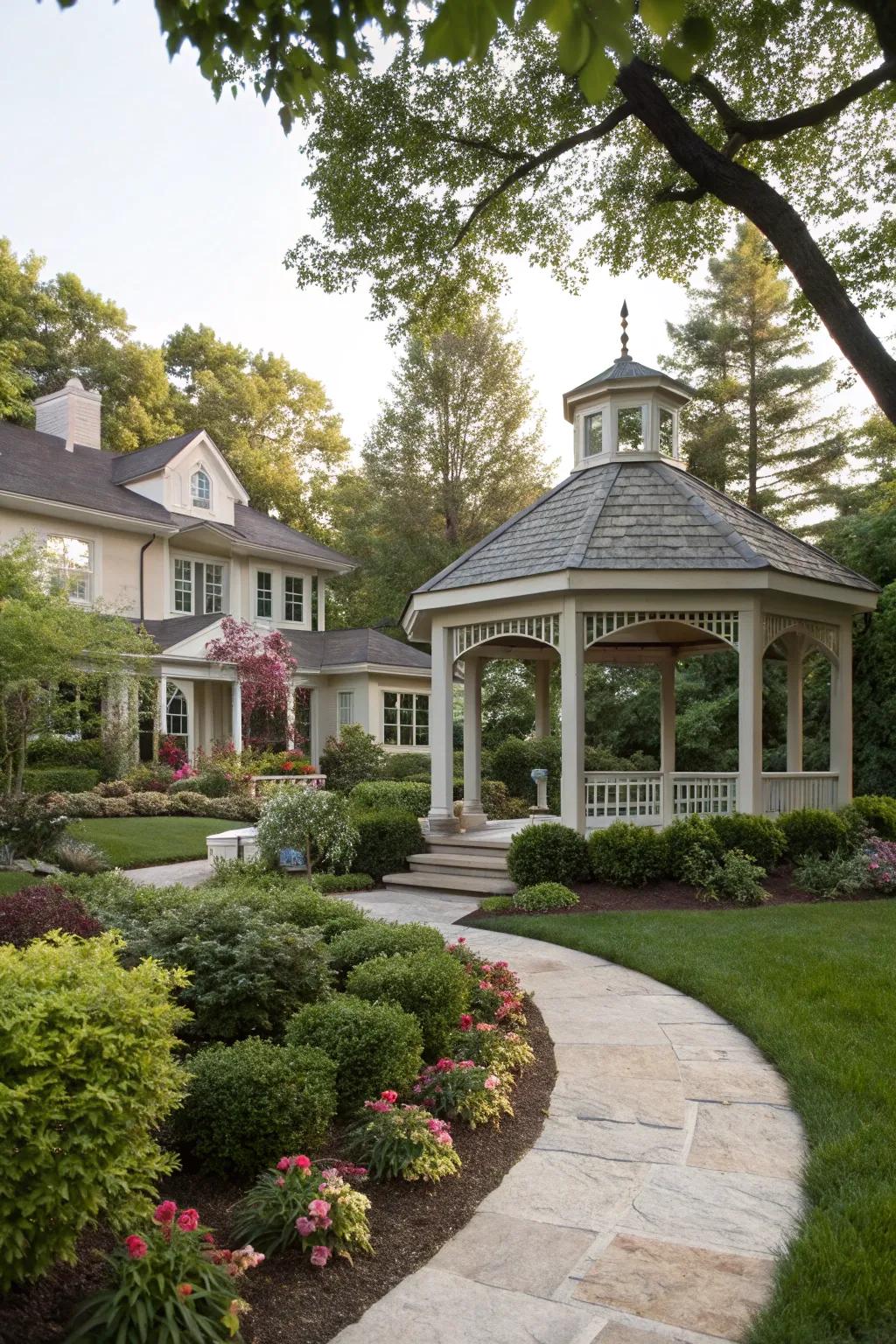 An attached gazebo extends your living space outdoors.
