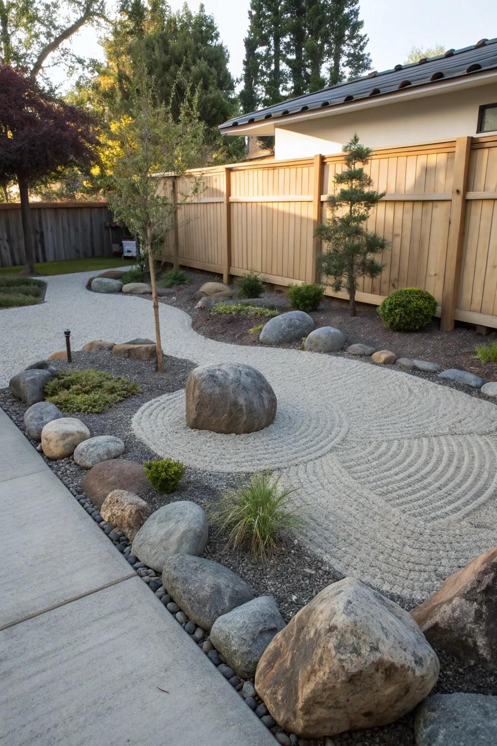 Zen rock gardens offer peace and tranquility.