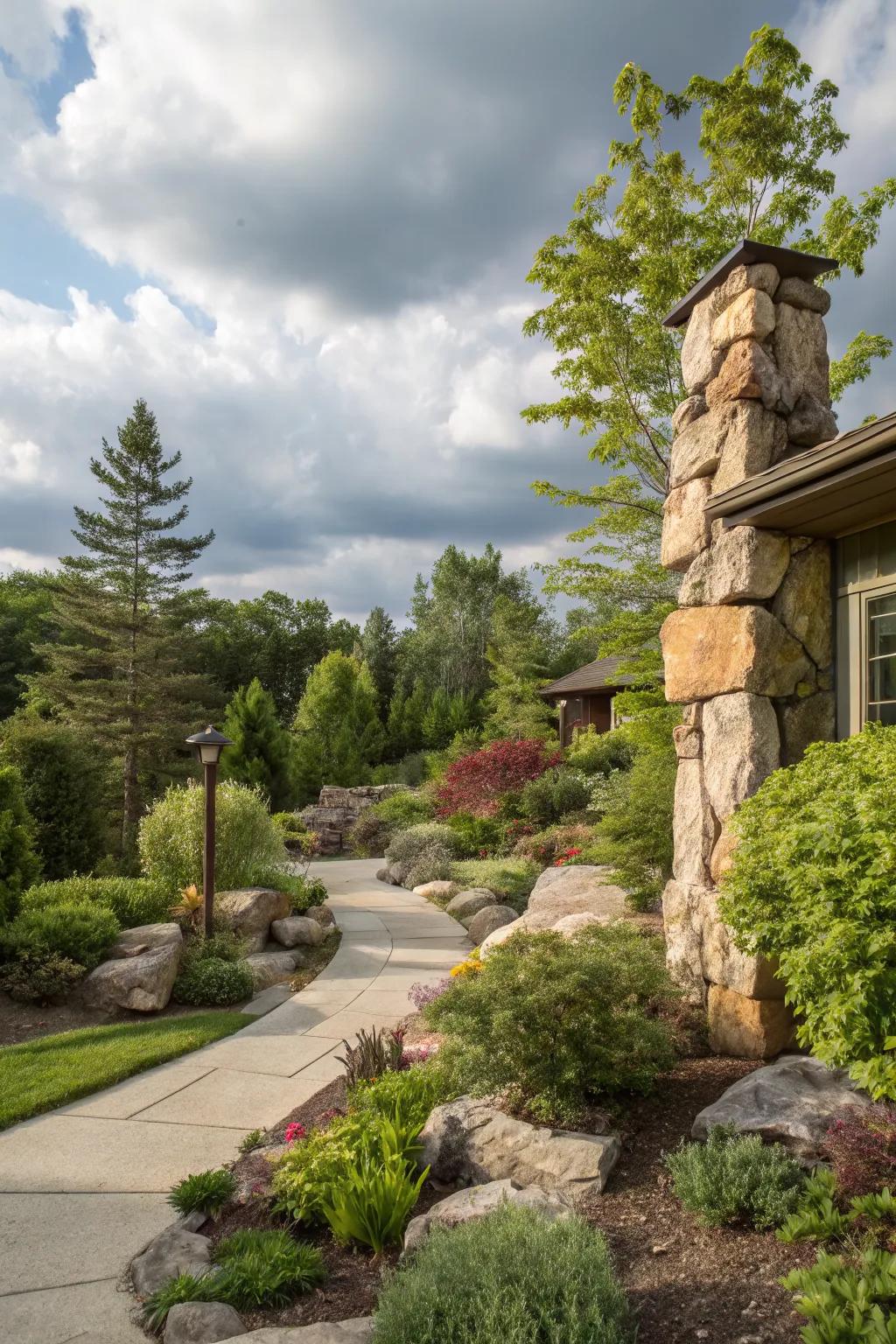 Vertical rock elements that add height and intrigue to the landscape.