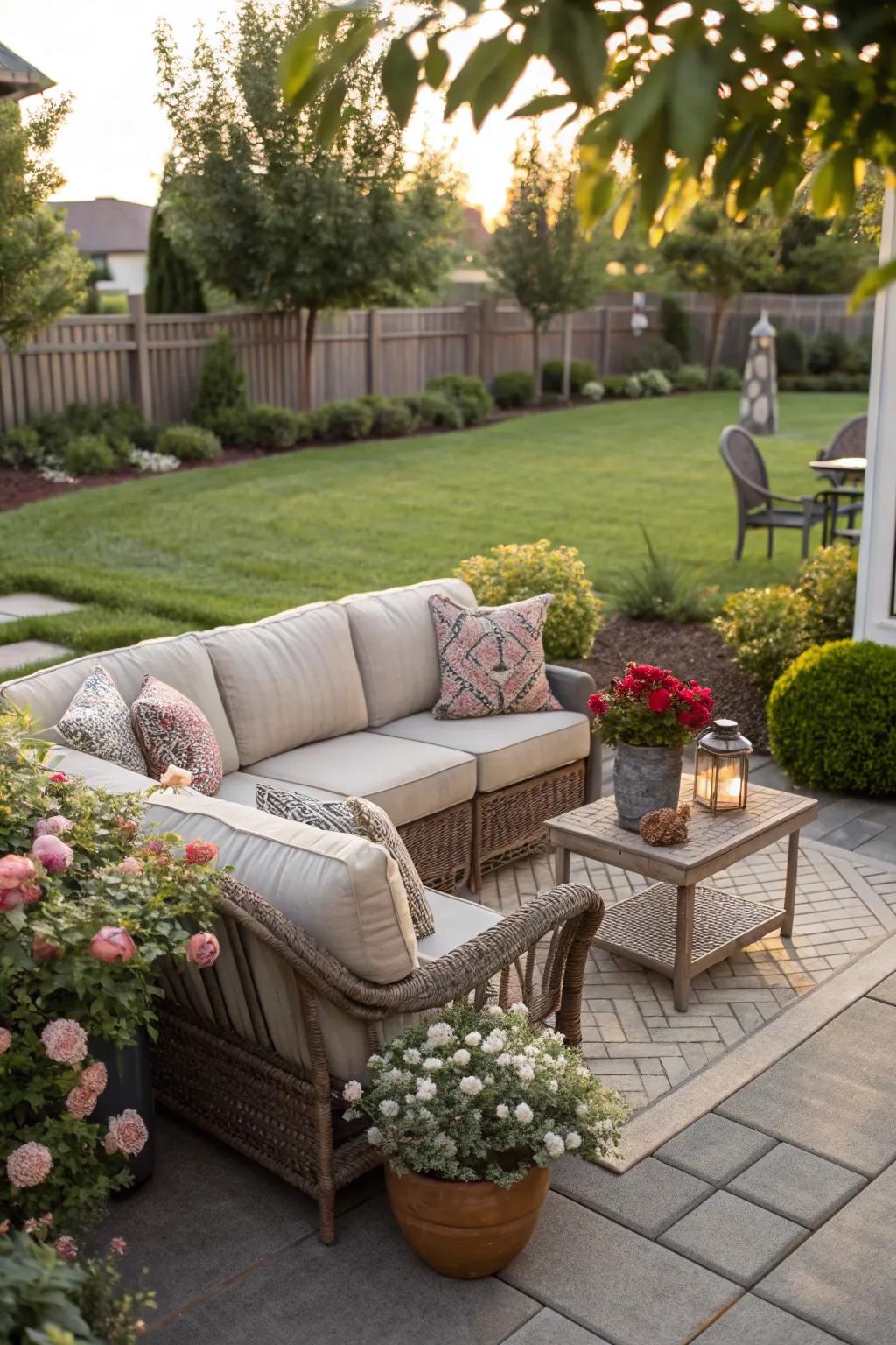 A cozy seating area transforming a Zone 6 front yard into a social space.