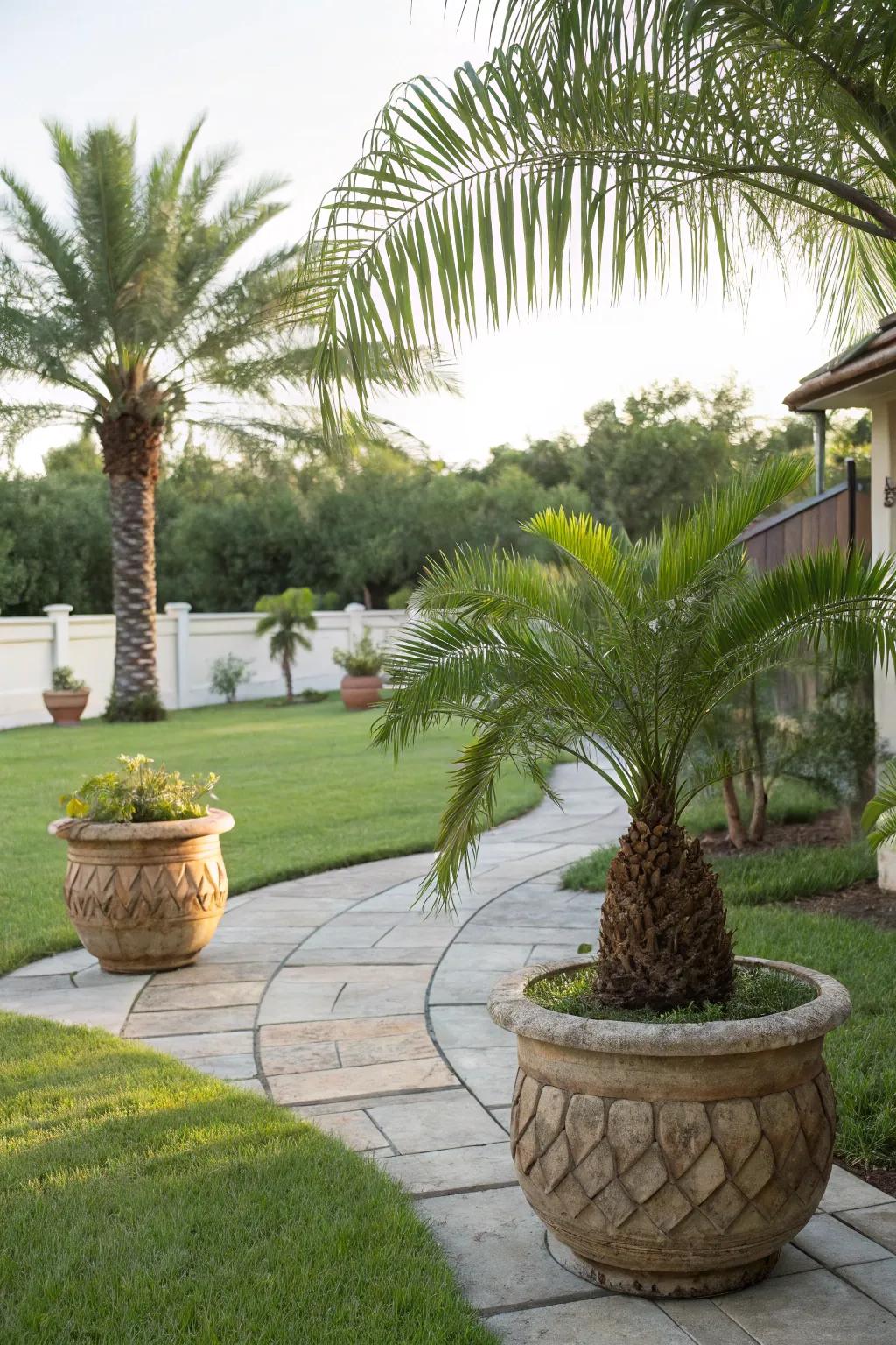 Potted palms provide flexibility and versatility in your landscape design.