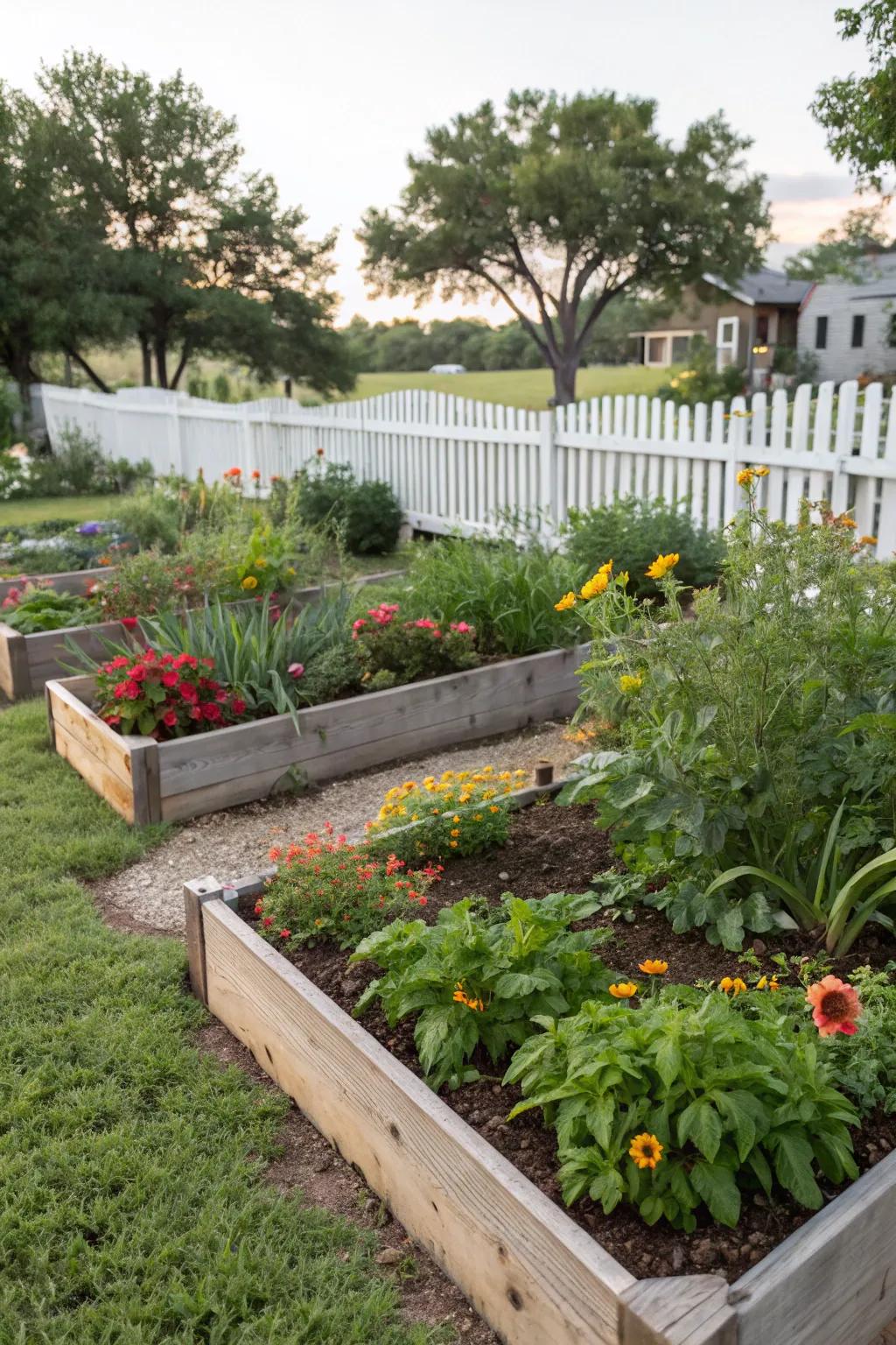 Raised beds improve drainage and showcase favorite plants