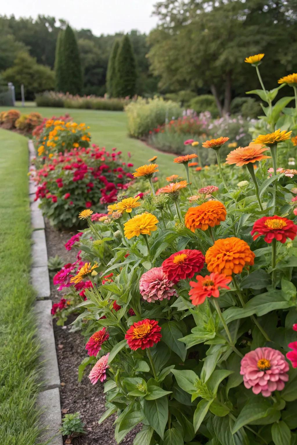 Contrasting colors enhance the visual appeal of your zinnia garden.