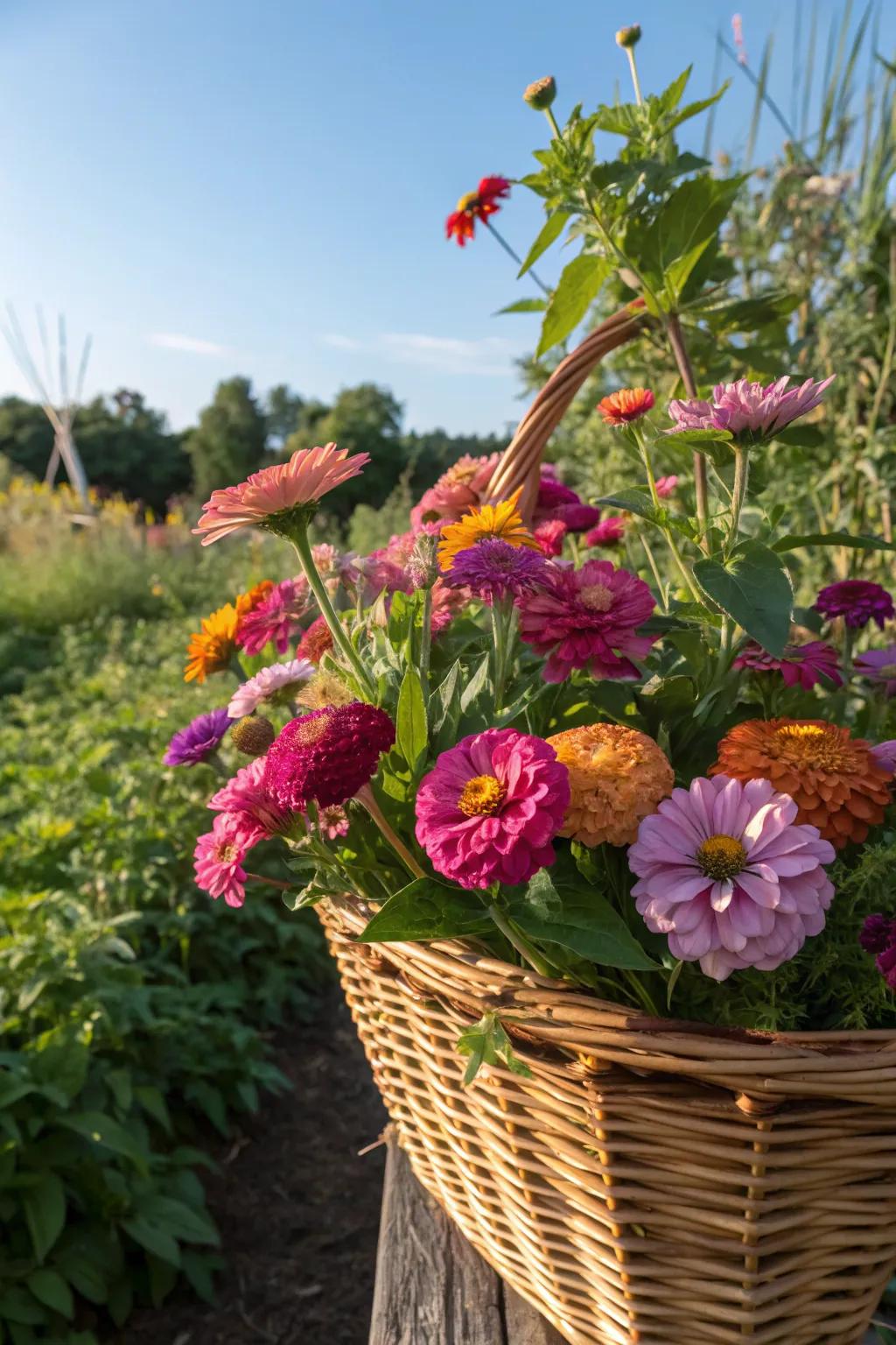 A sun-kissed basket brimming with blooms
