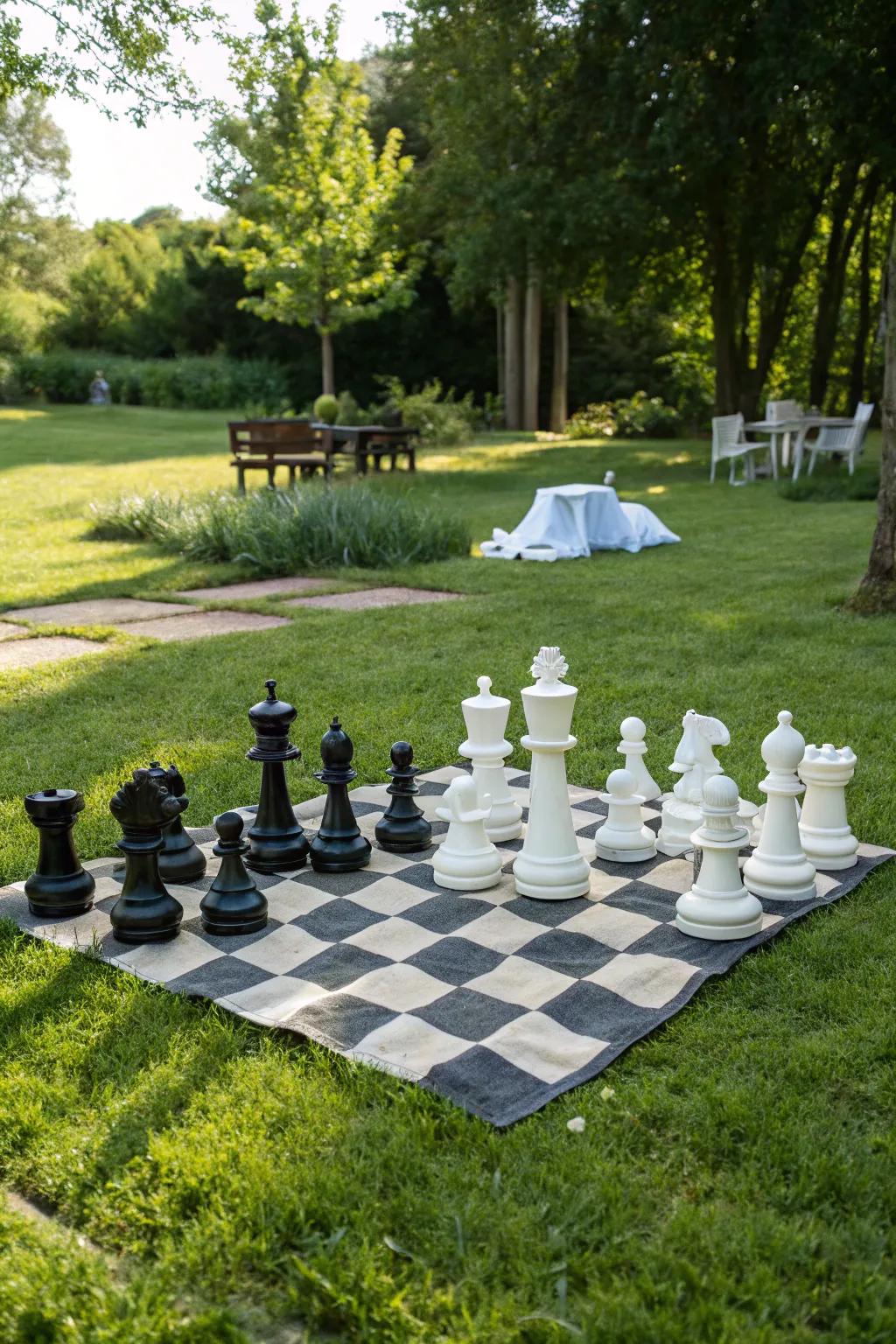 A giant chessboard for strategic backyard fun.