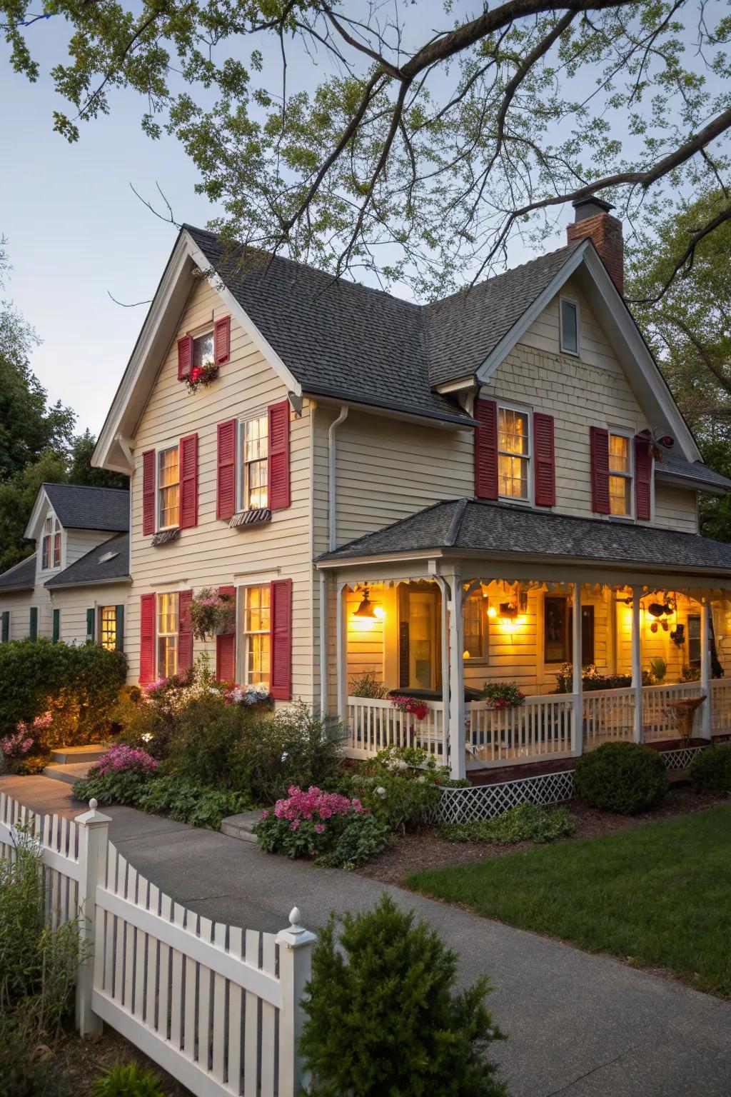 Shutters add a charming contrast to gable designs.