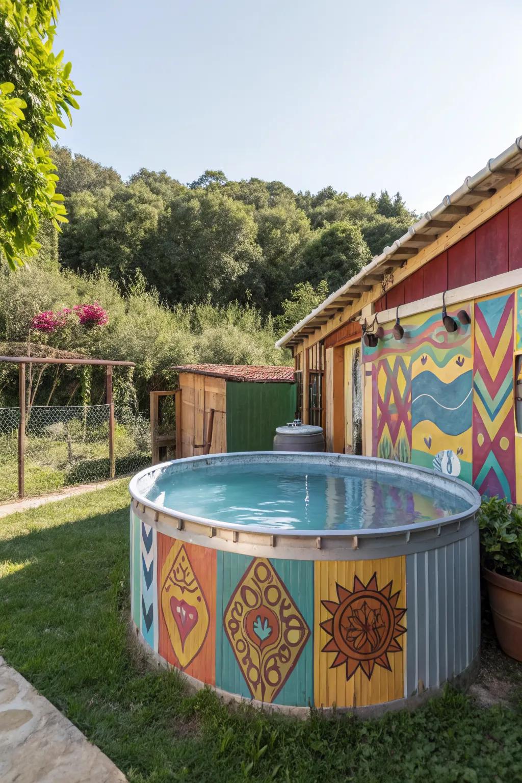 An artistically painted galvanized pool.