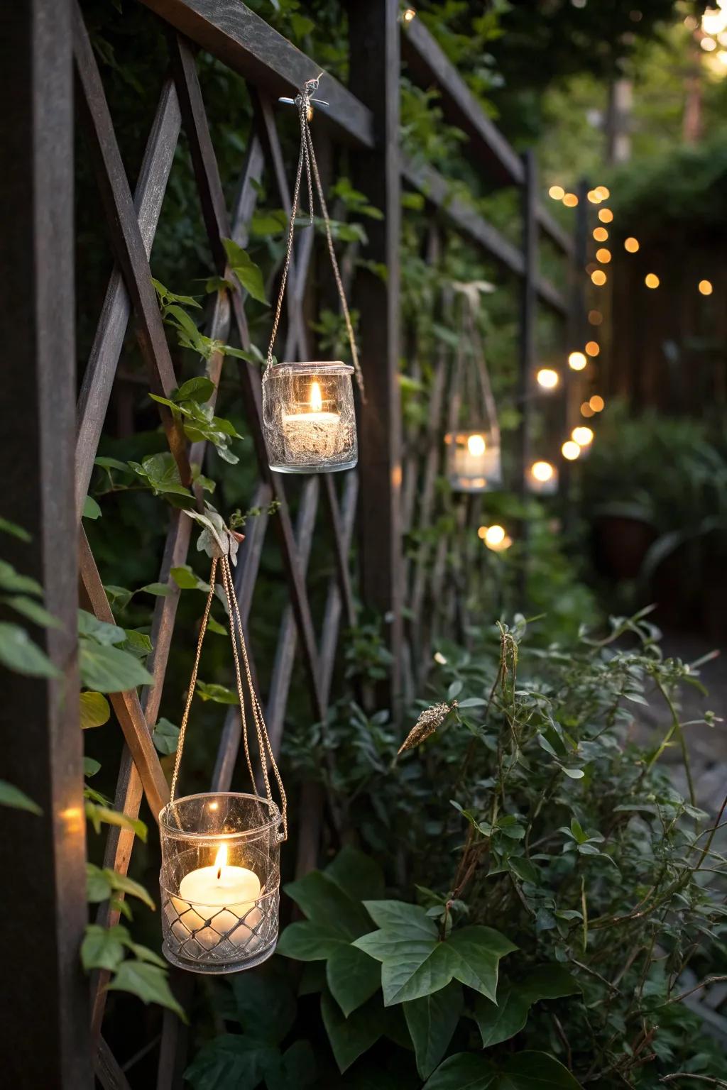 Set a magical glow with hanging tealight holders.