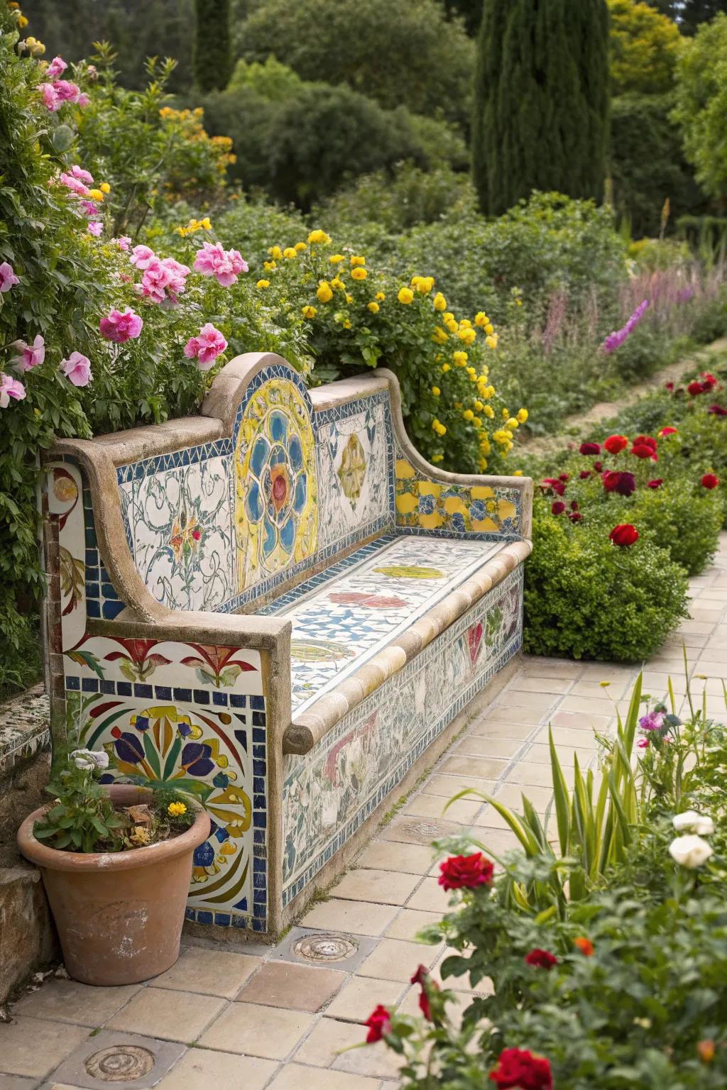A mosaic masterpiece bench that adds artistic flair.