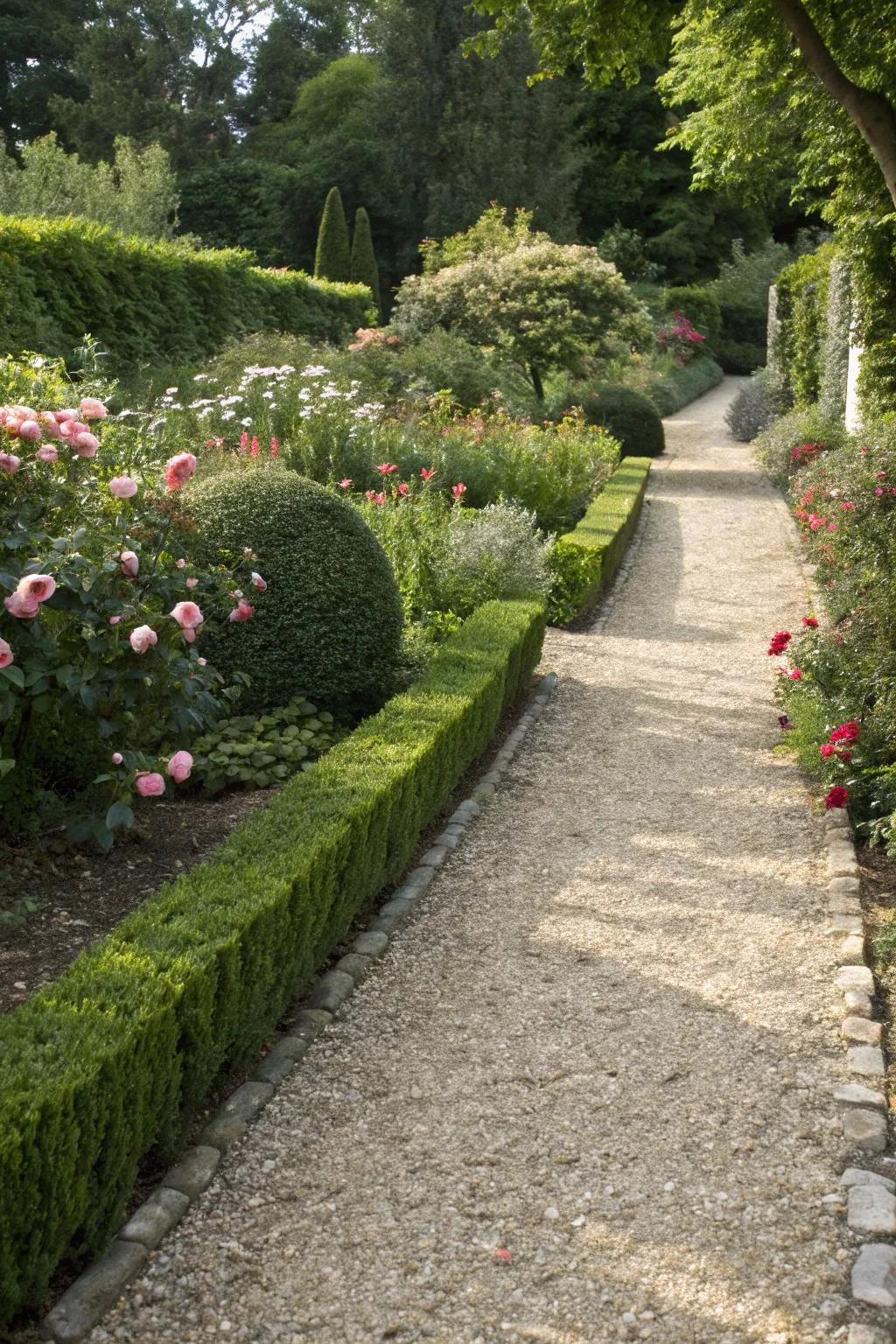 Gravel edging provides a natural, low-maintenance solution.