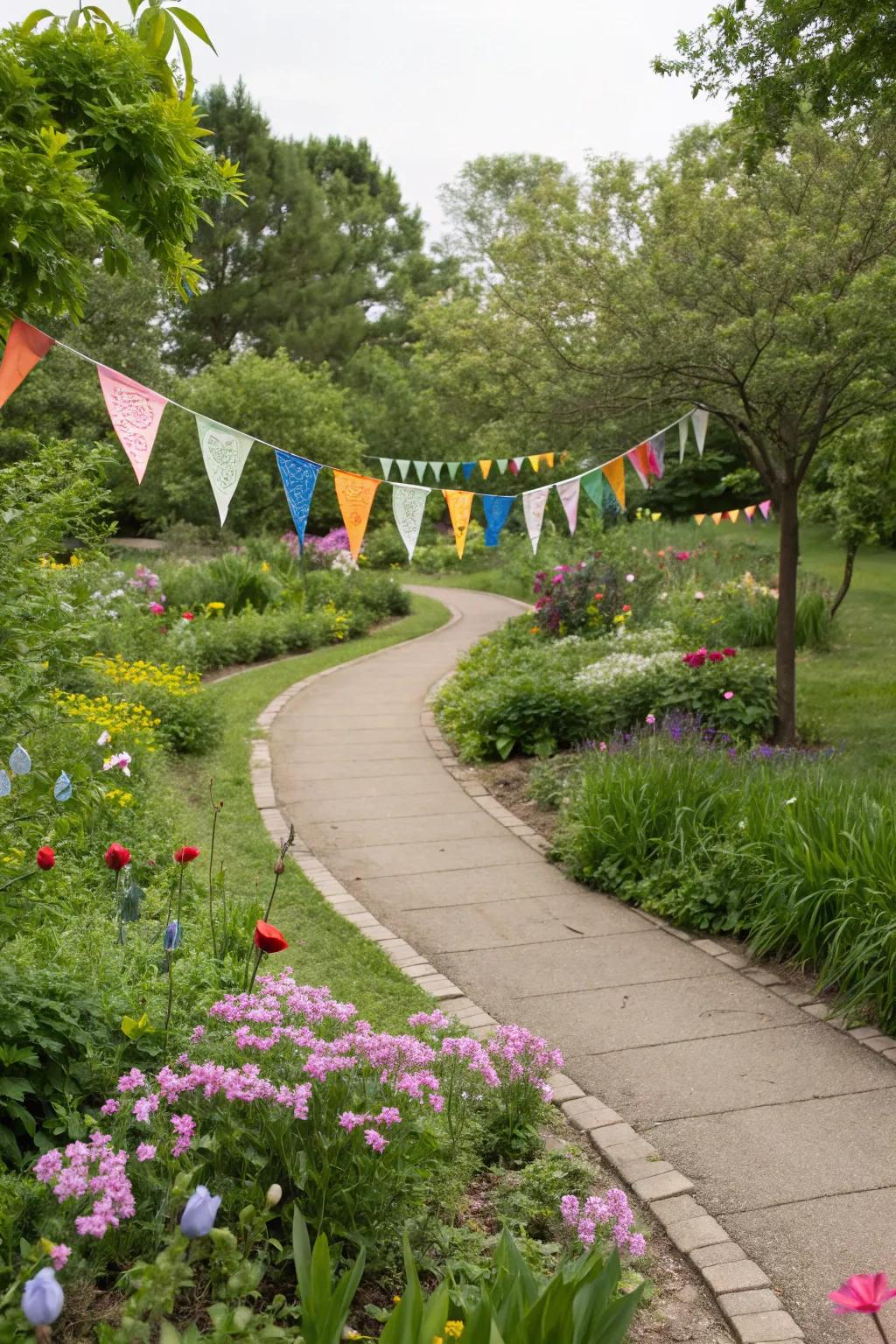 Garden paths lined with flags create a welcoming guide through your space.