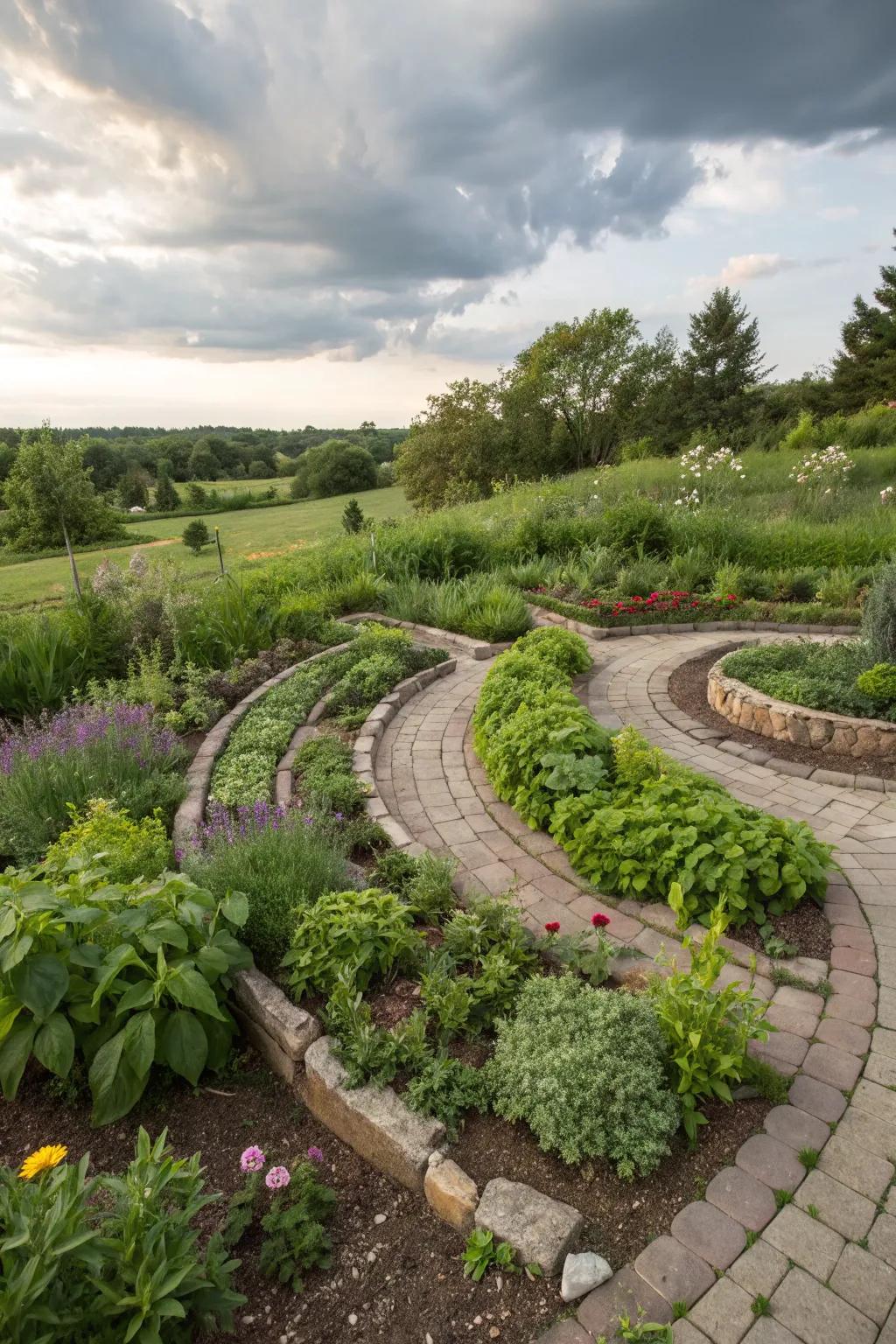 A herb spiral that combines functionality with aesthetics.