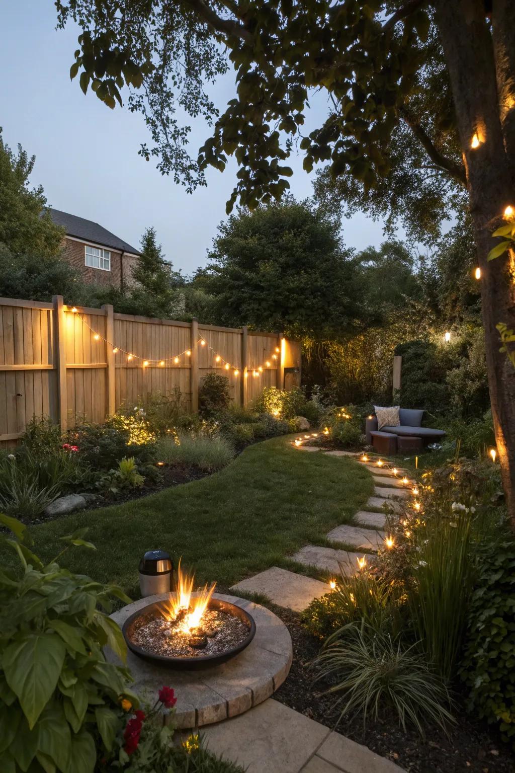 Enhance your fire pit area with subtle lighting.