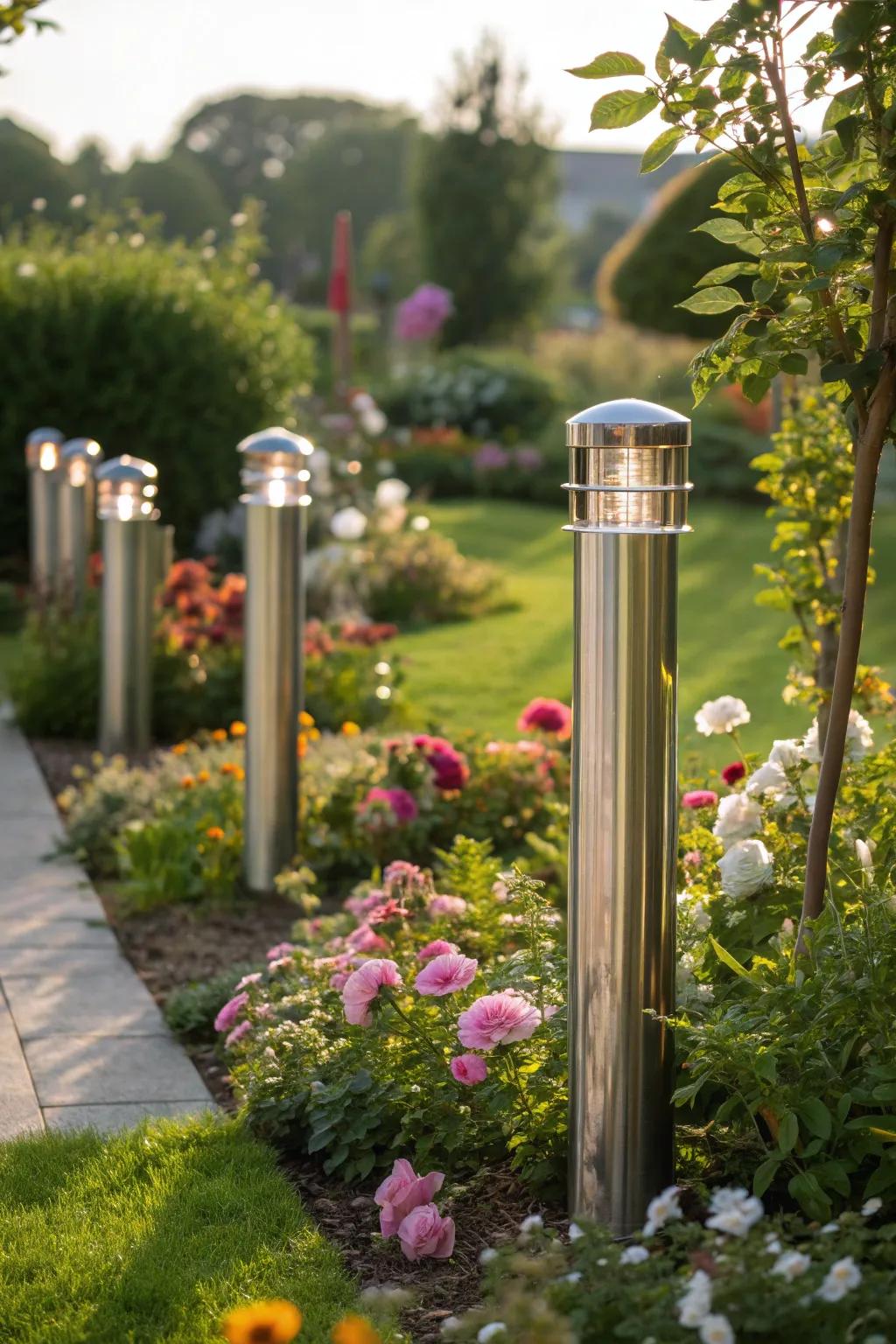 Create a contemporary garden vibe with sleek metallic posts.