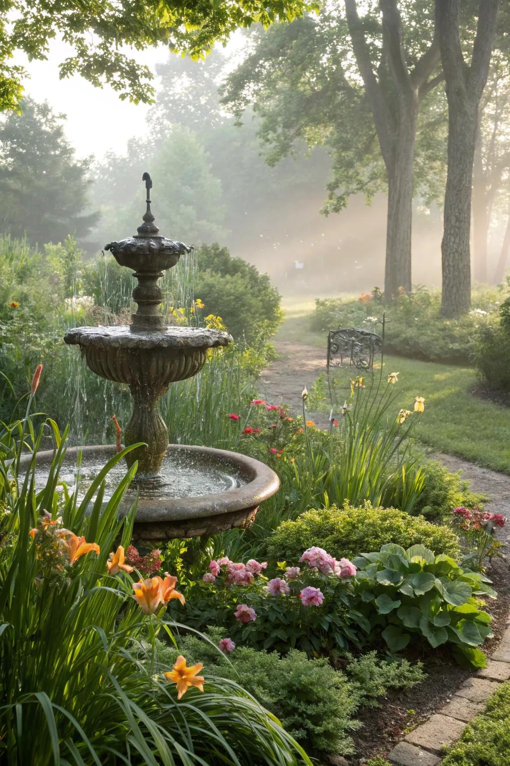 A soothing garden water feature for relaxation.