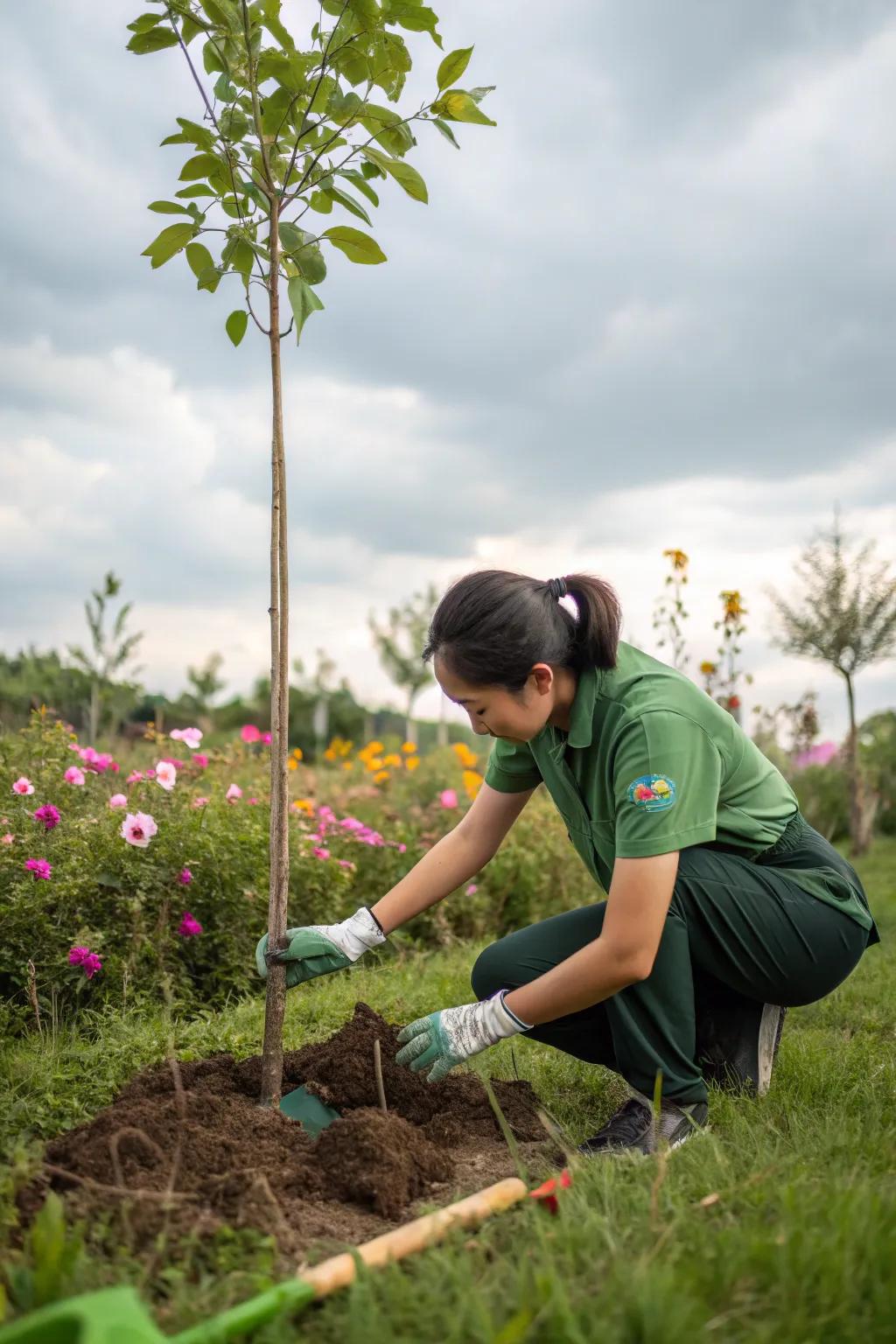 A young tree planted with care, ready to grow and thrive.