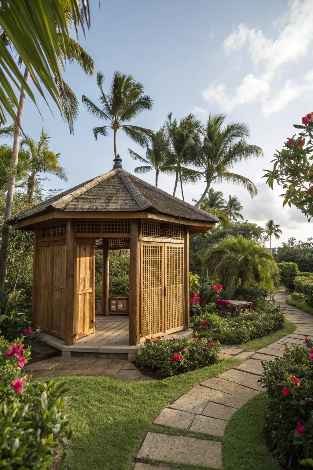 Bamboo doors bring a touch of the tropics.