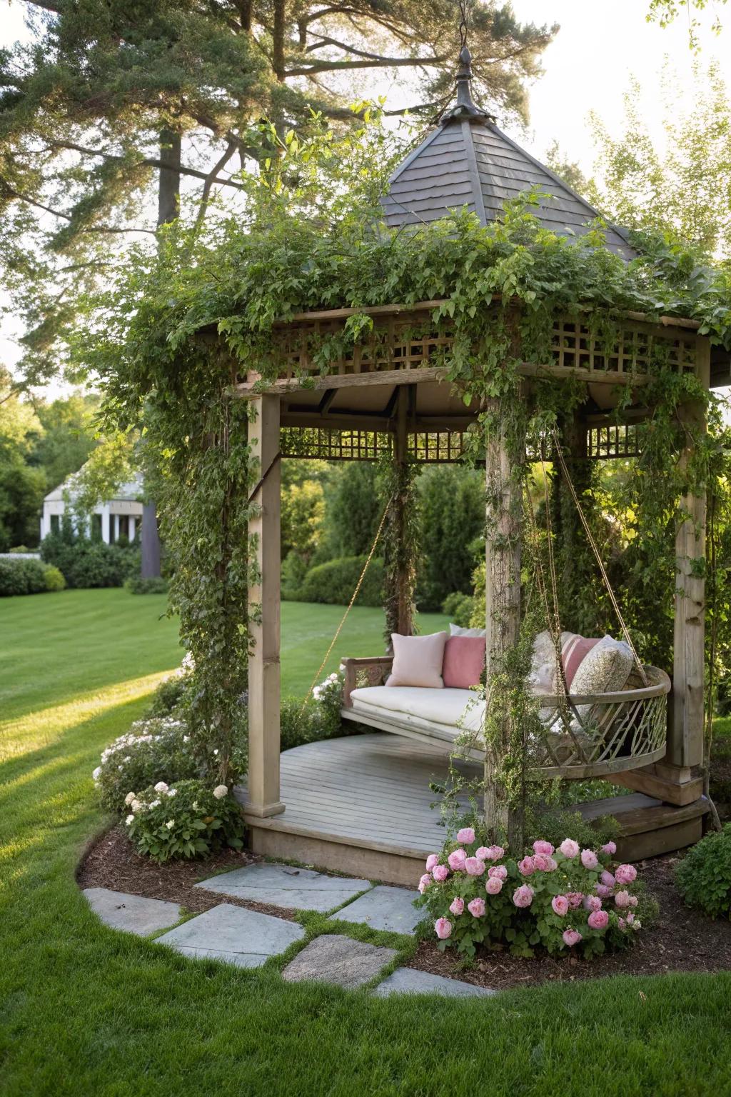 Add a sense of playfulness with a swing inside your gazebo.