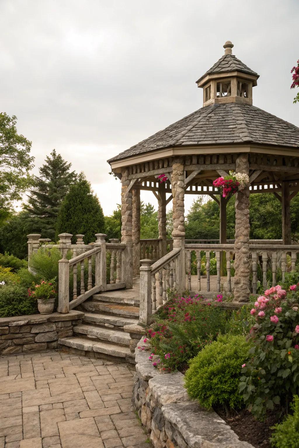 Natural stone accents bring luxury to your gazebo.