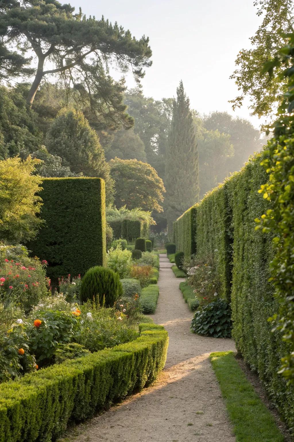 Natural screens like hedges offer privacy and a lush green backdrop