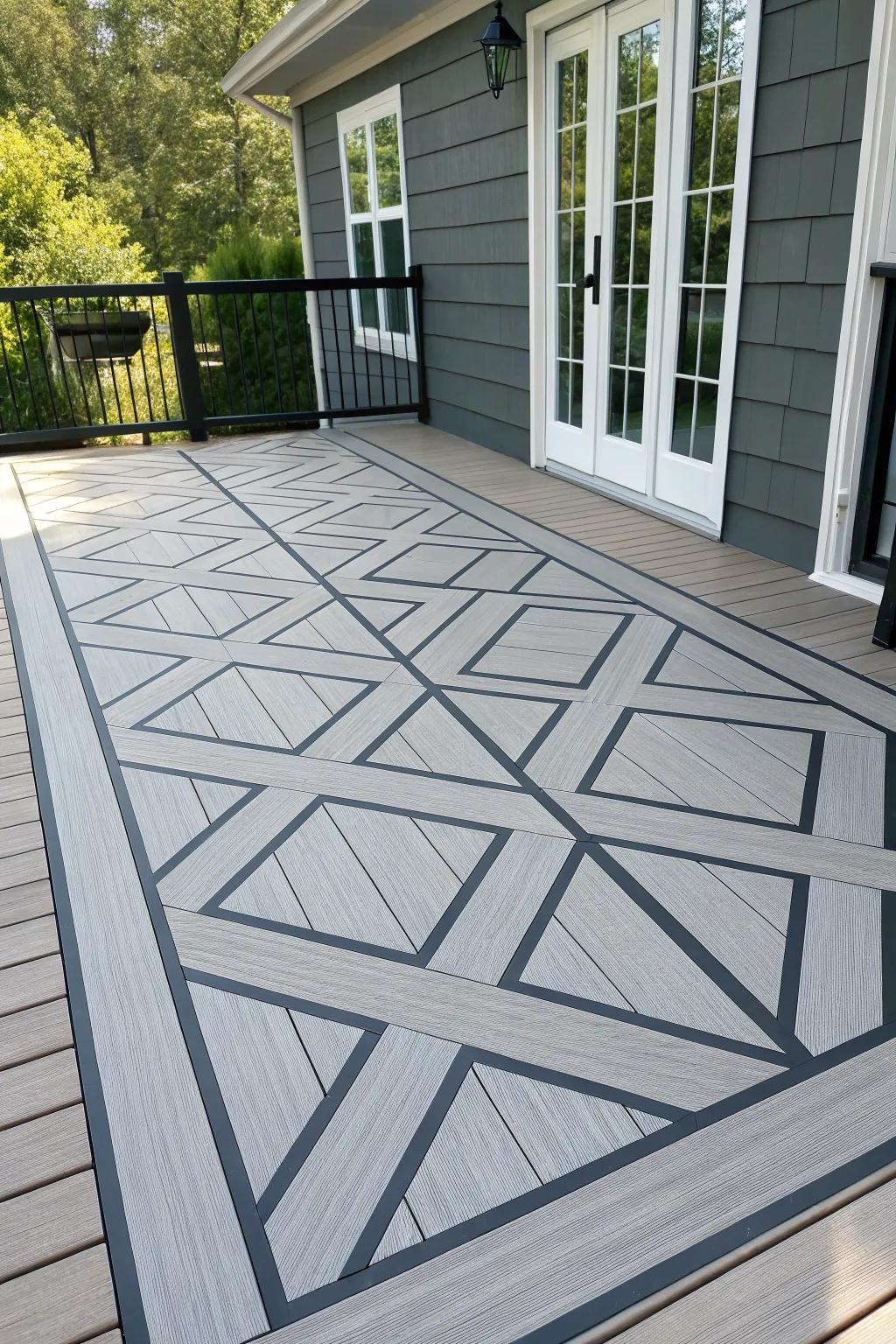 A grey deck with geometric patterns, adding a modern twist to the design.