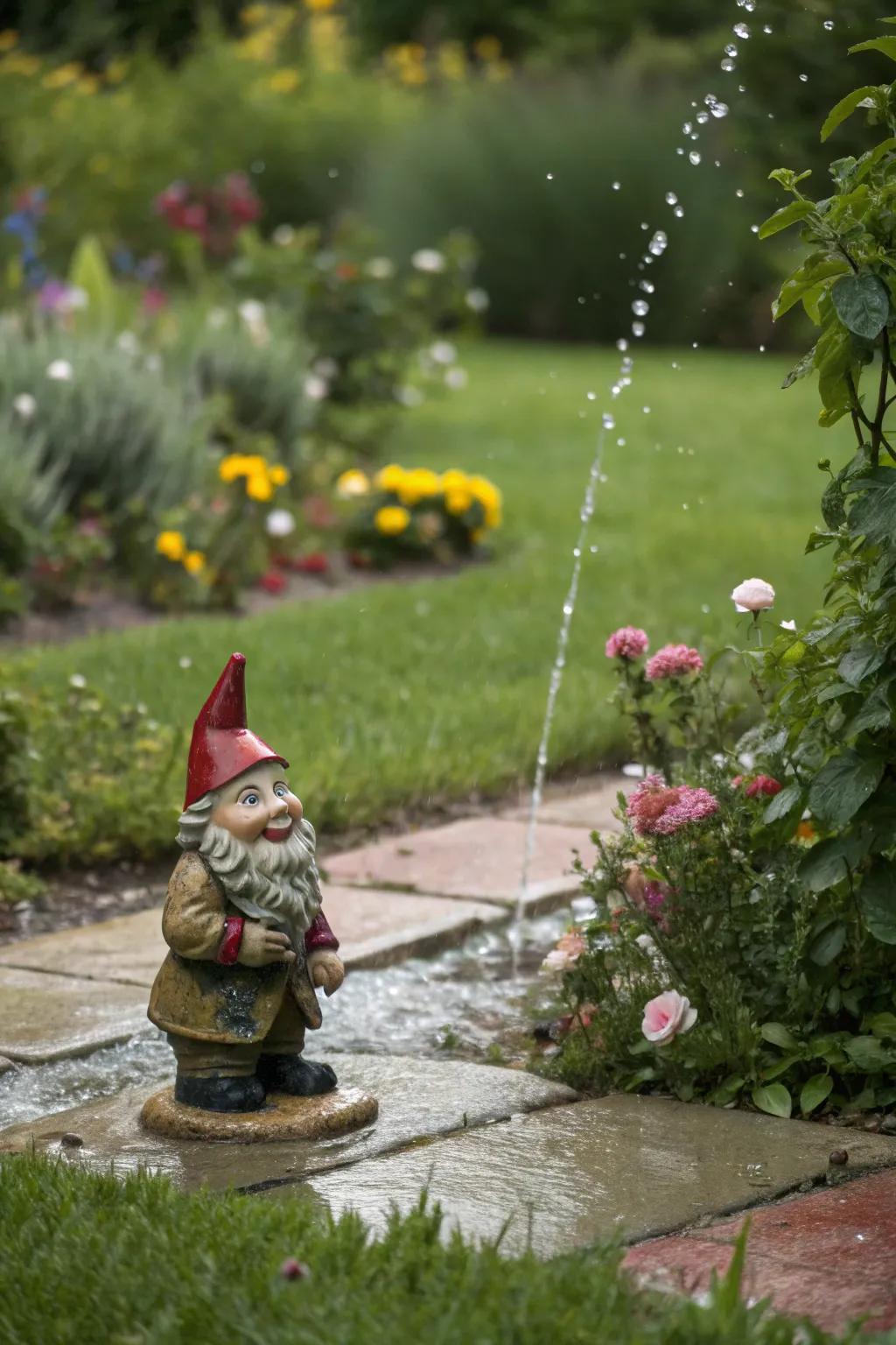 Garden figurines add playfulness to splash blocks.