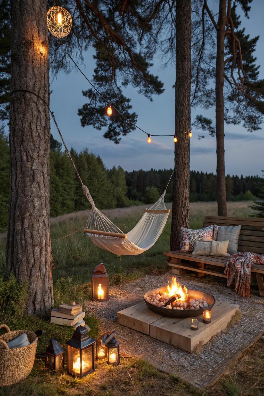 Bring the charm of camping into your backyard with rustic elements.