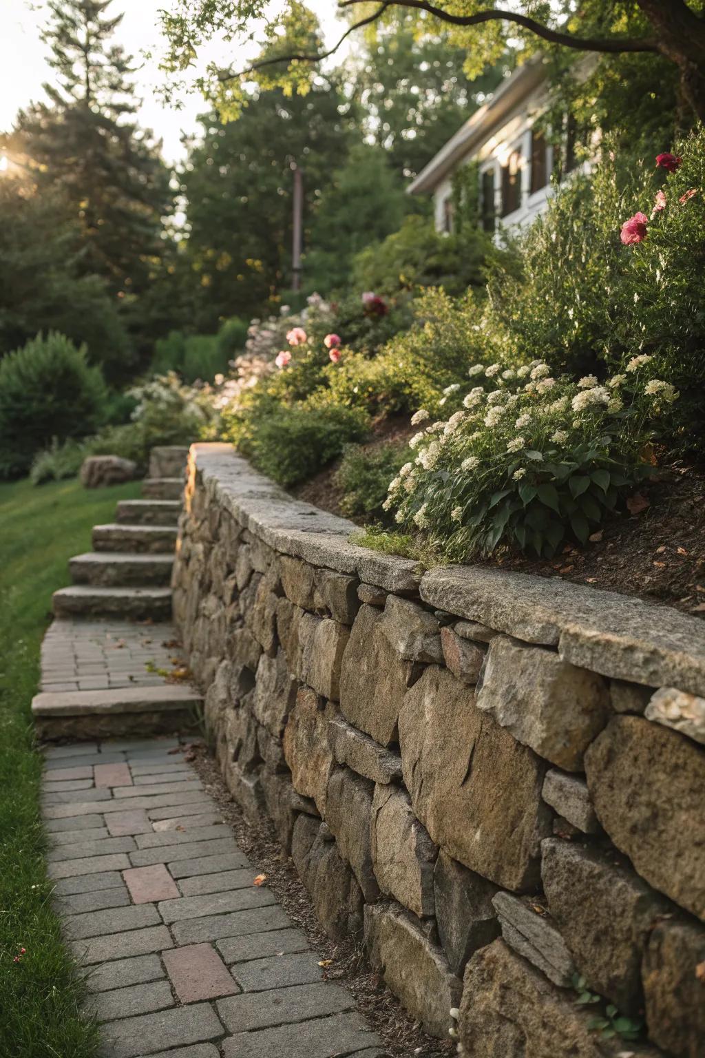 Natural stones give retaining walls a timeless, organic feel.