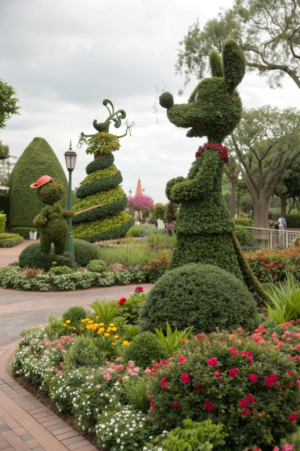 Topiary designs made from holly bushes.