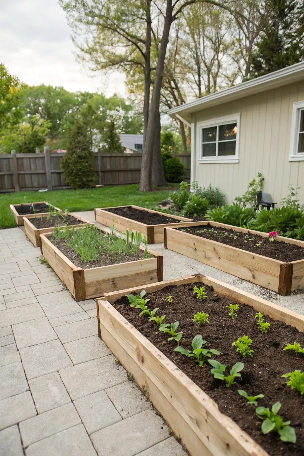 Raised beds ready for planting and growth.