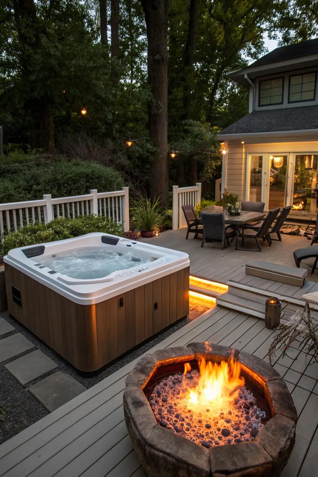 Combine fire and water for a dynamic outdoor experience.