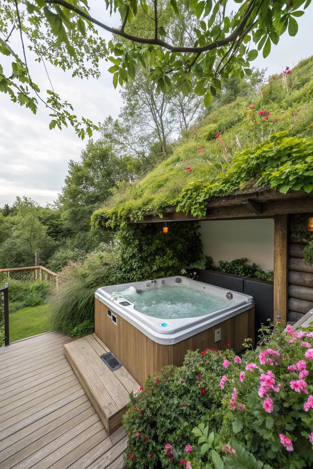 A green roof offers sustainability and vibrancy.