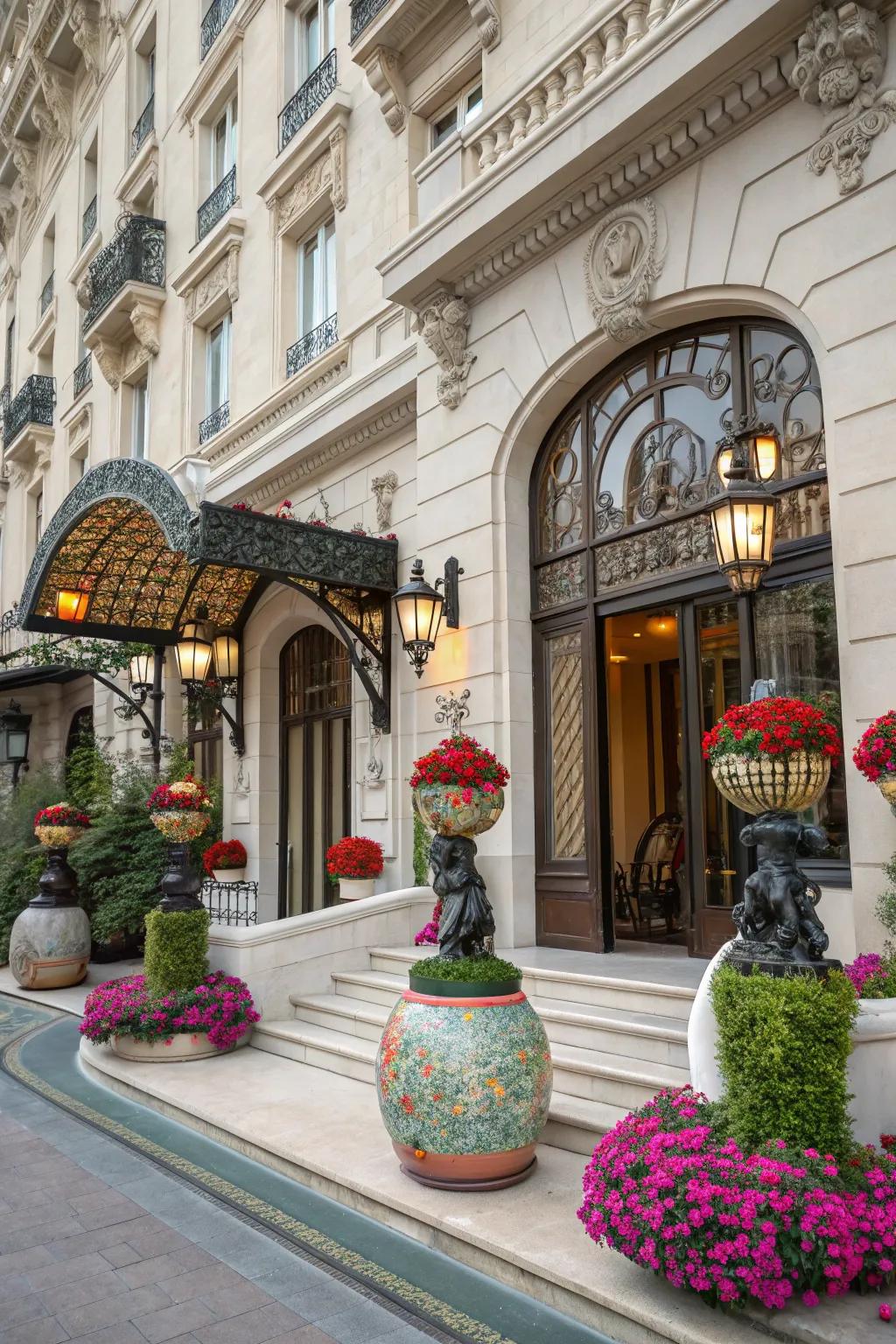 Artistic elements turn the hotel exterior into a visual delight.
