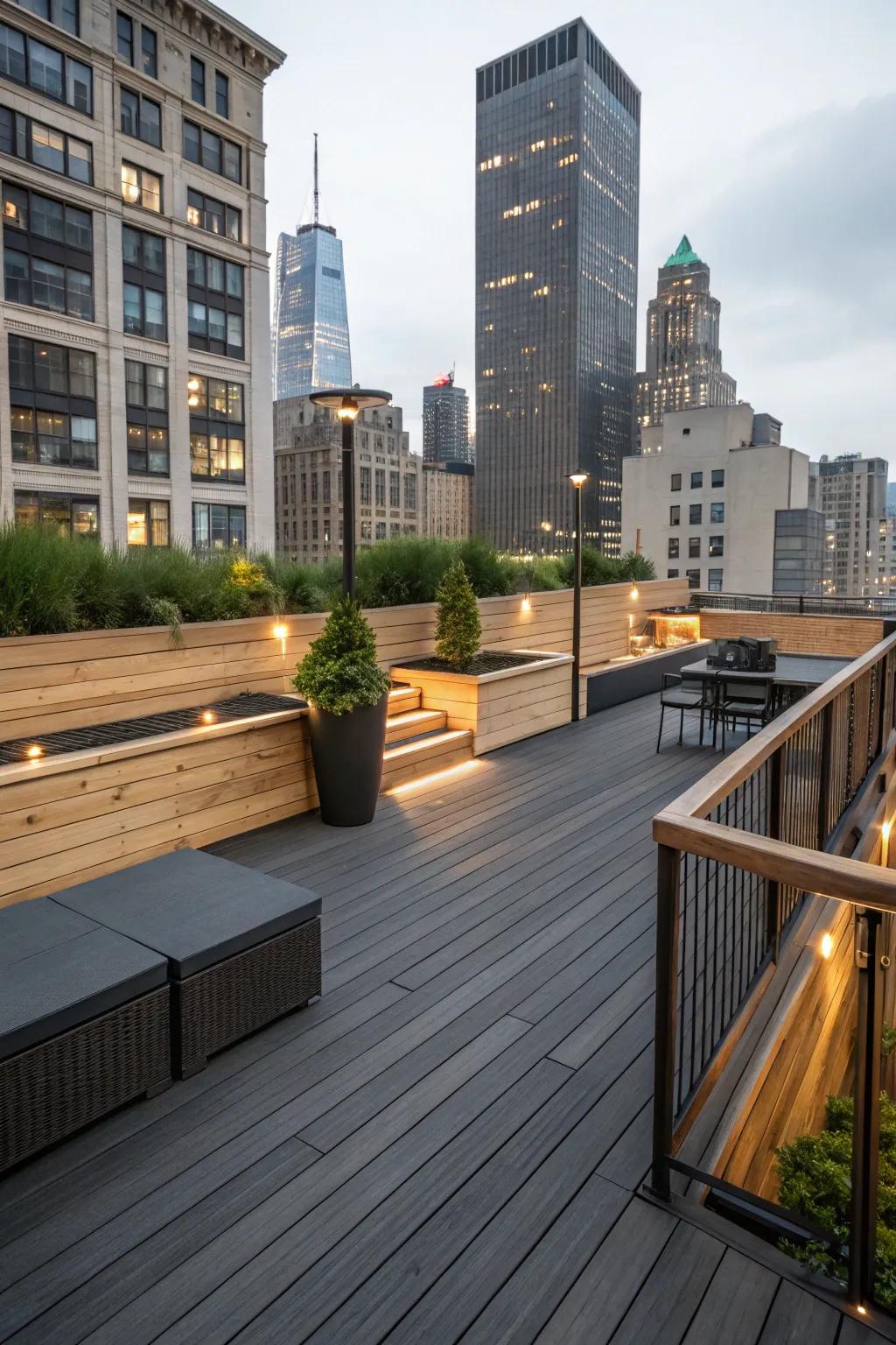 Charcoal and light wood offer urban chic style.