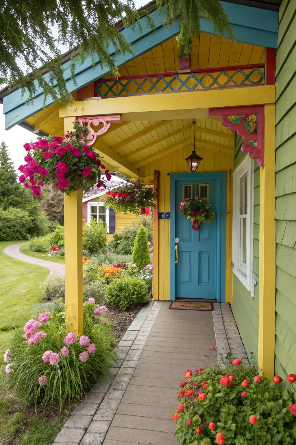 A painted wood canopy that bursts with vibrant charm.