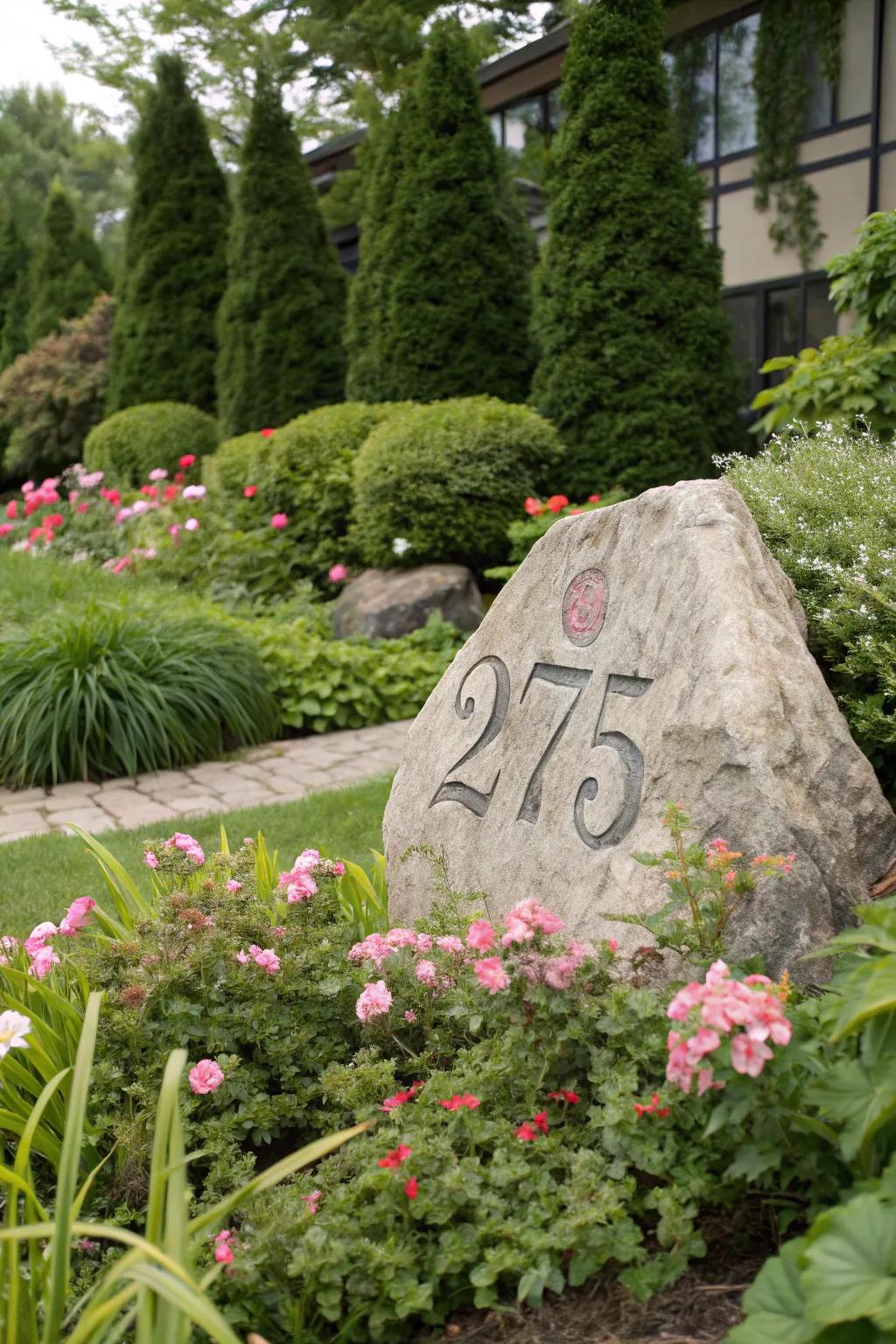 Etched stones in landscaping provide a natural and elegant touch.