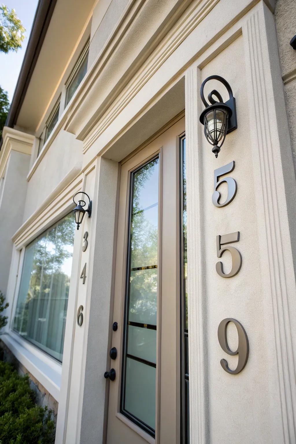 Glass adds elegance and sophistication to house numbers.