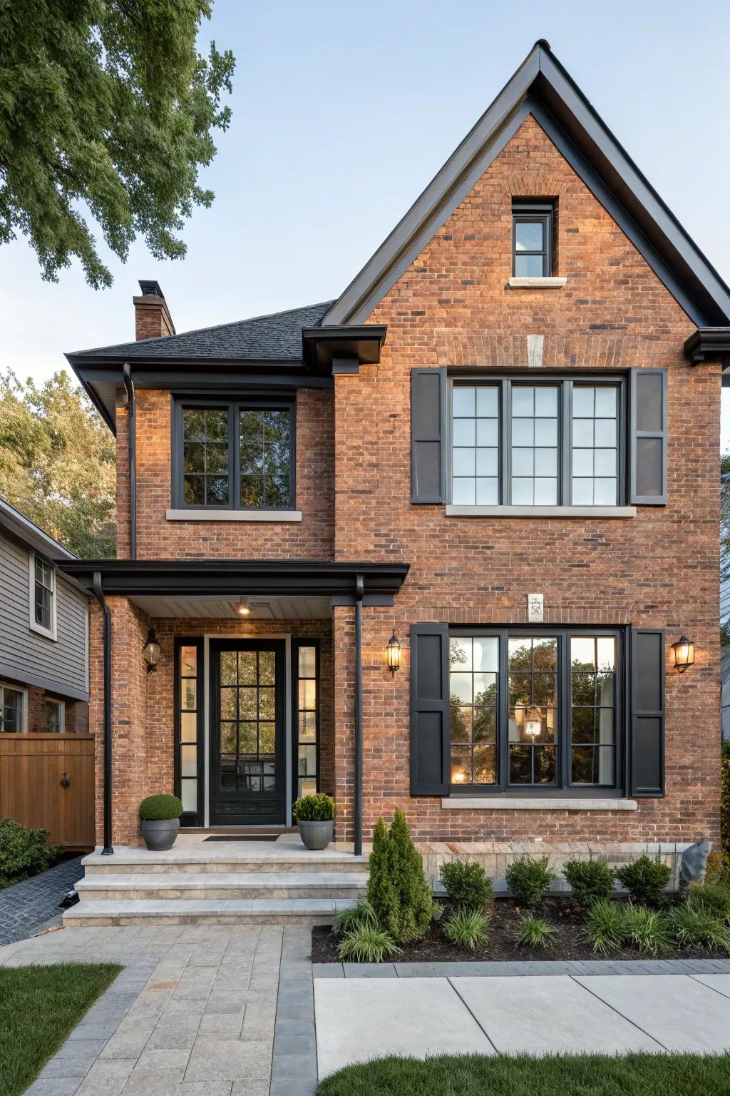 Modern touches update traditional brick siding beautifully.