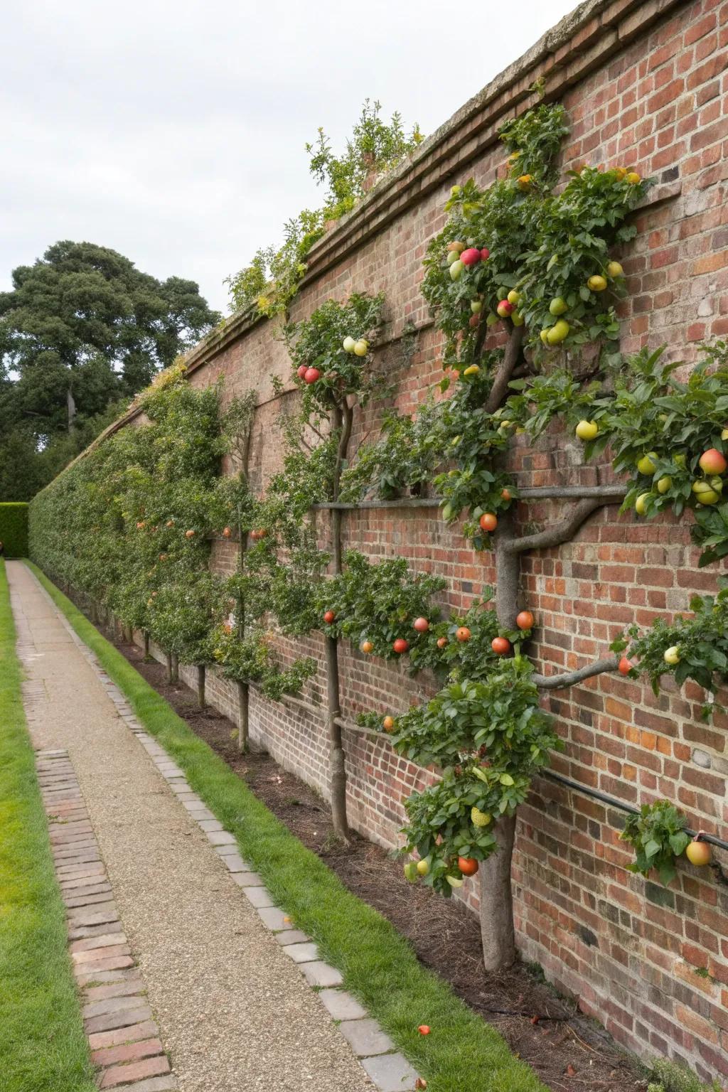Garden walls supporting productive espaliered fruit trees