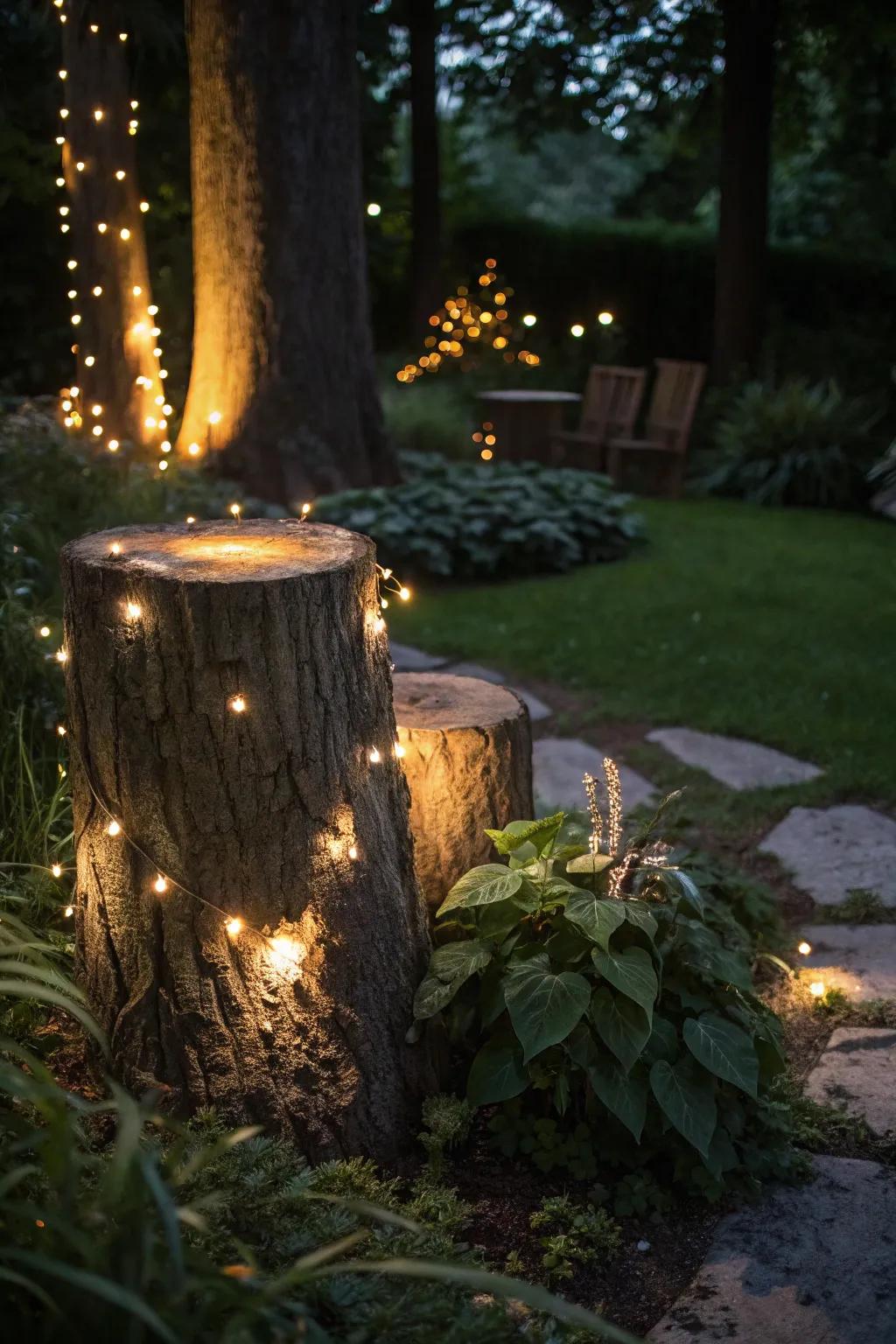 Enchant your garden with an illuminated tree stump.