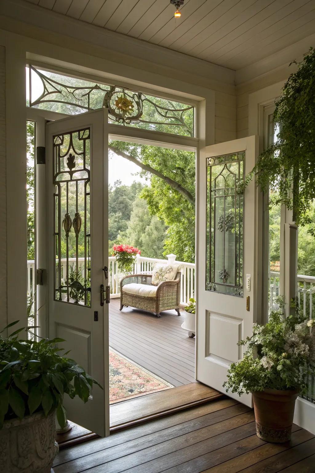 A porch with French doors for a classic, elegant look.