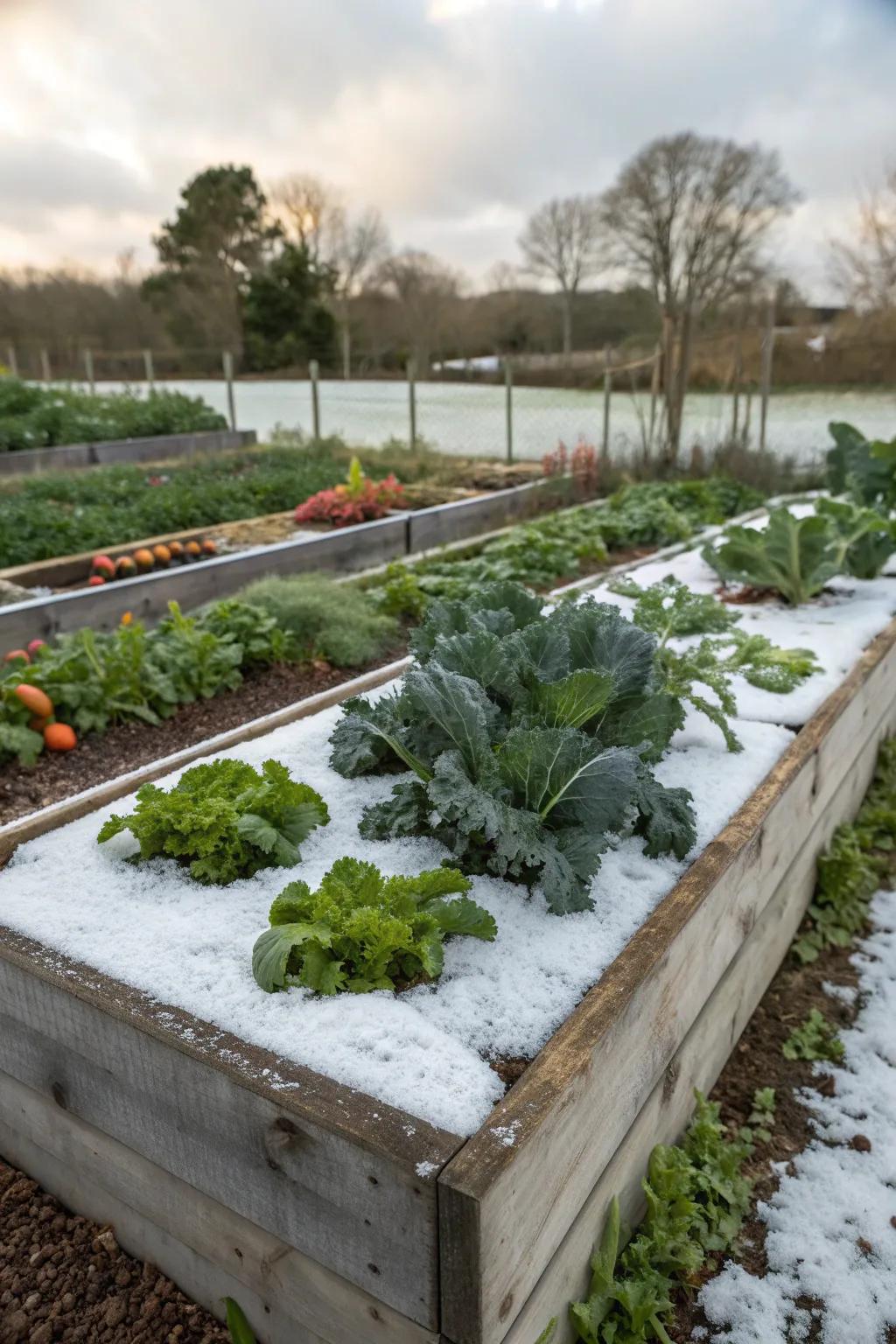 Wool maintaining warmth in a raised garden bed.
