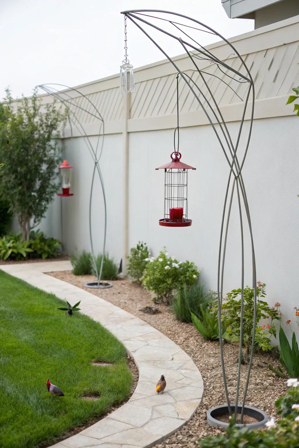 Wire structures offer a sleek and modern feeder display.